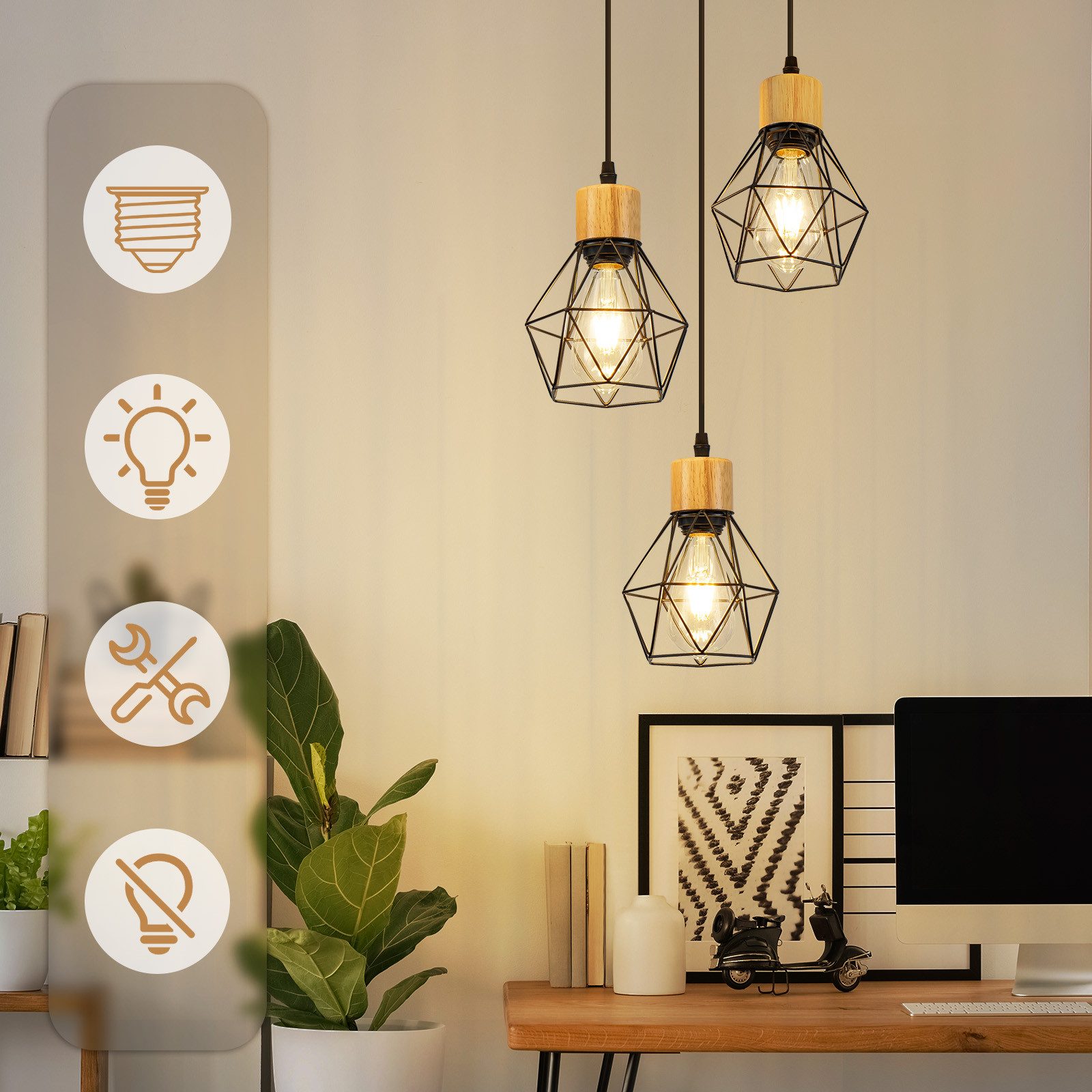 ZMH Pendelleuchte Hängeleuchte Esstisch - Esstischleuchte, sandfarben, Metall, E27, Esszimmerlampe Schwarz Küchenlampe (ohne Leuchtmittel) – Bild 5 von 5