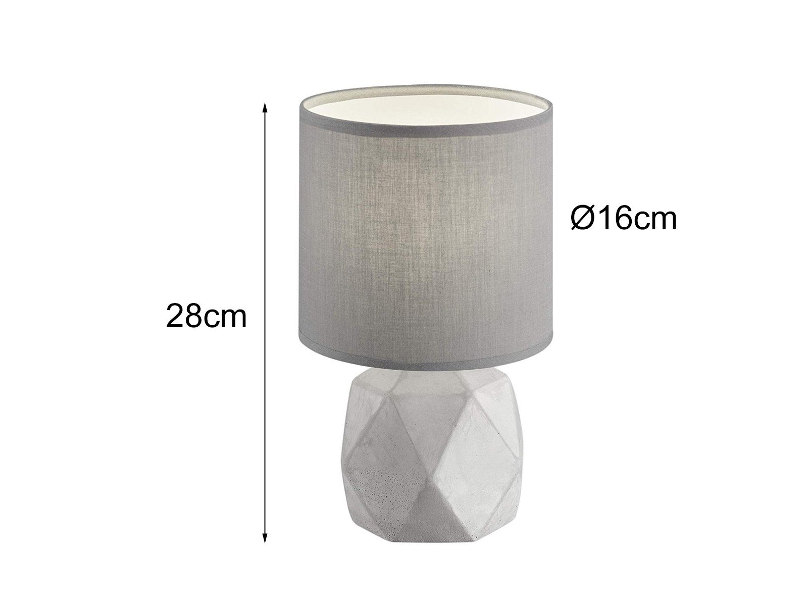 Tischleuchte, Warmweiß, mit Beton-fuß, Beton-Grau LED klein-e LED Stoff TRIO Grau H: 28cm wechselbar, Nachttischlampe Lampenschirm