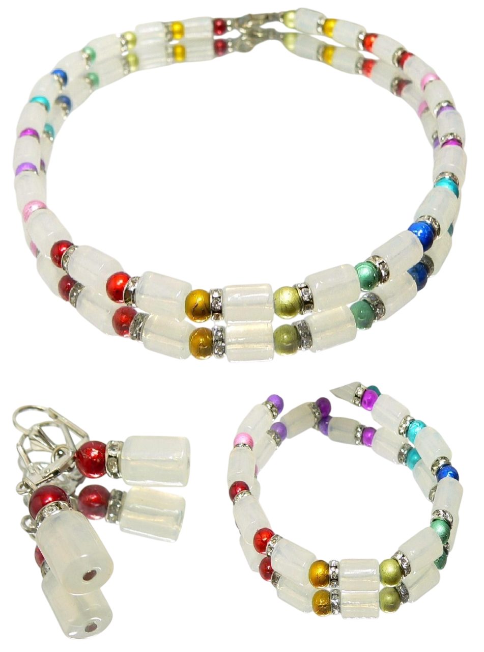traumschmuck Schmuckset 331ds 3er Schmuckset Halskette Armband Ohrringe Glas Perle bunt (Geschenk, Muttertag, Weihnachten, Geburtstag, Valentinstag, incl. Schmuckbox), handgefertigt, Made in Germany