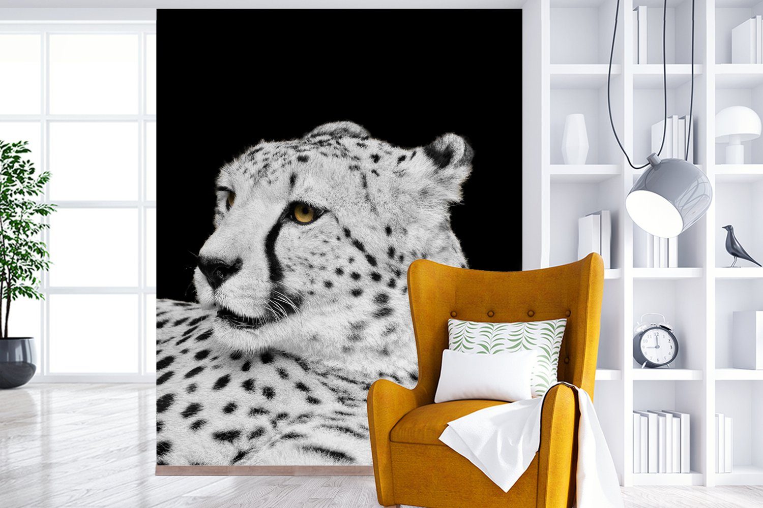 für Matt, Weiß St), Fototapete - Fototapete Leopard bedruckt, Schlafzimmer MuchoWow (3 Küche, - Wohnzimmer Vliestapete Schwarz,