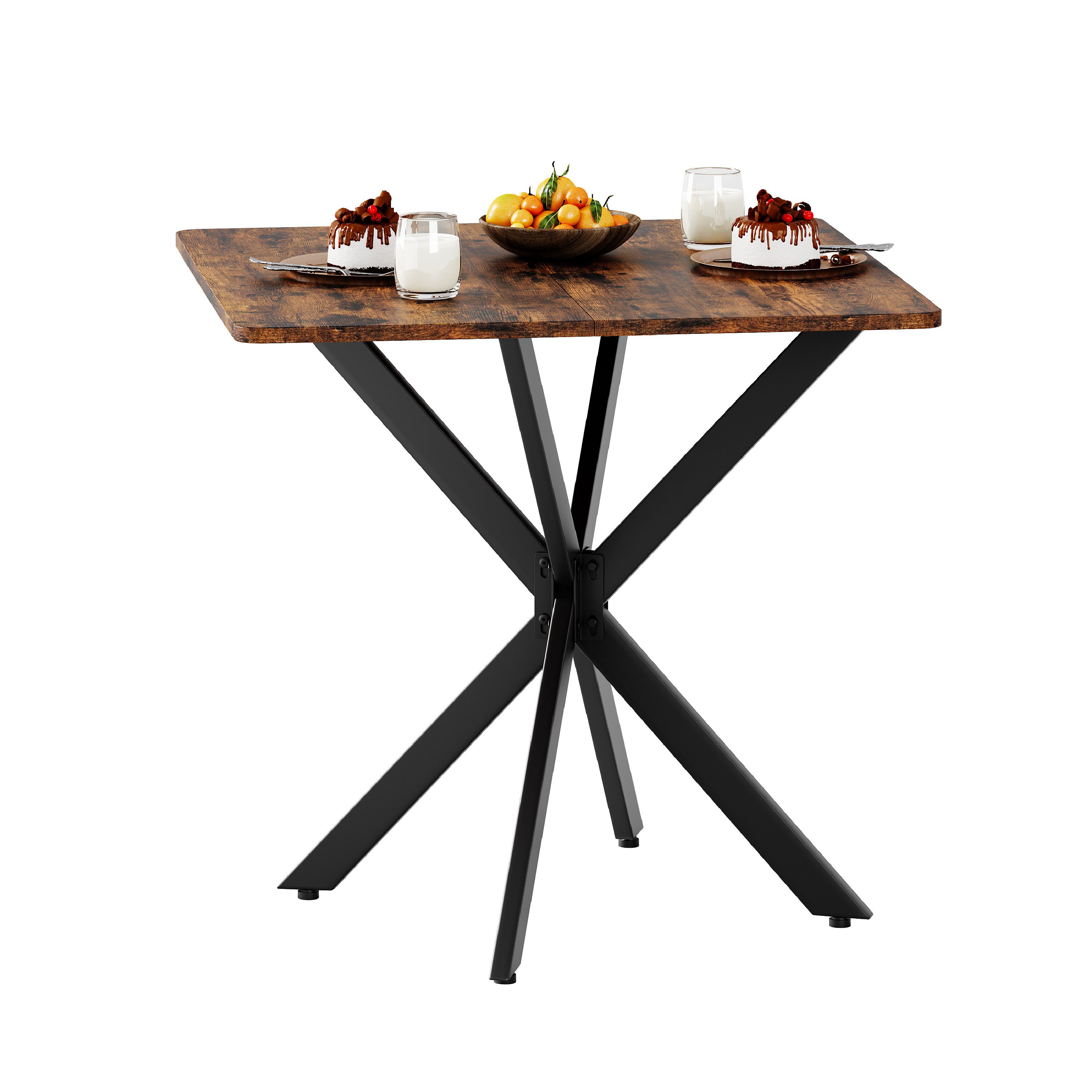BlingBin Esstisch Küchentisch Quadratisch Esszimmertisch mit Spinnenfuß Kleiner Tisch (1 Stück, 1-St., 80 x 75 cm), für 2-4 Personen für Küche, Esszimmer und Wohnzimmer