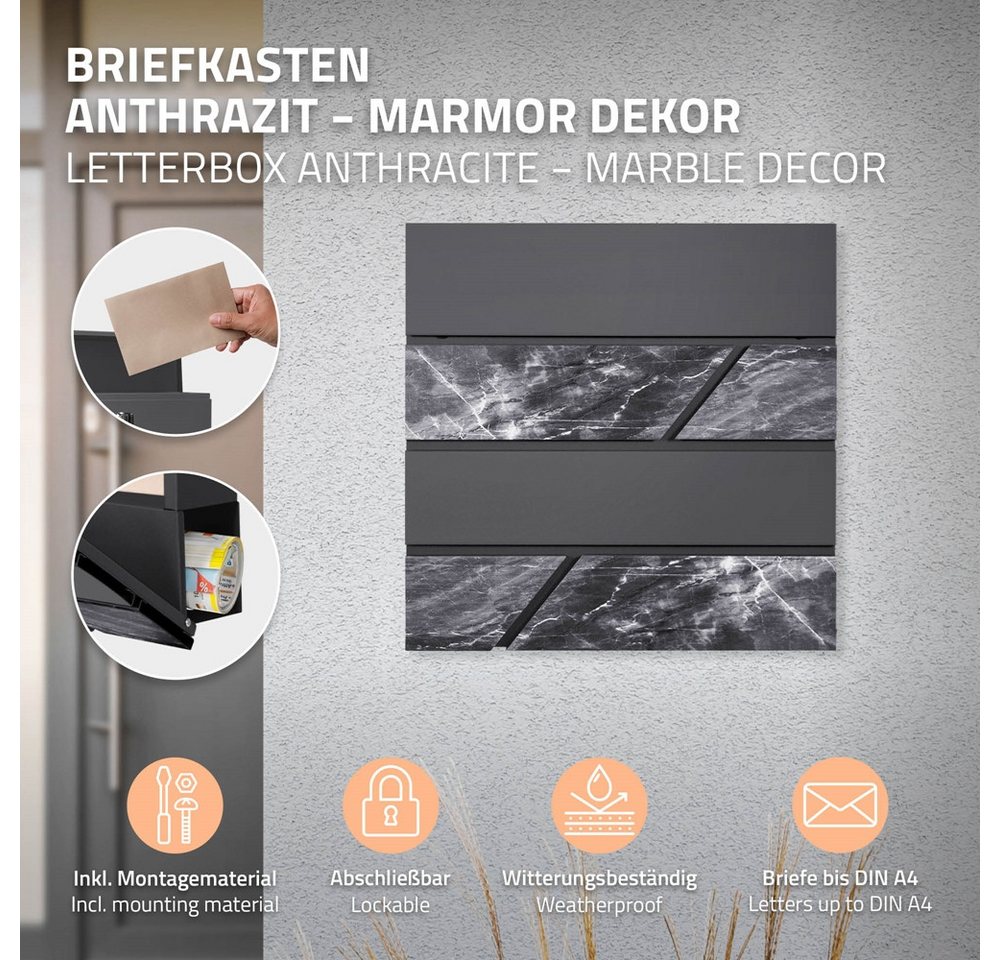 Thumbnail - ML-DESIGN Briefkasten Postkasten mit Zeitungsfach, abschließbar 2 Schlüssel, Wandmontage, Stahl Mailbox Wandbriefkasten ...