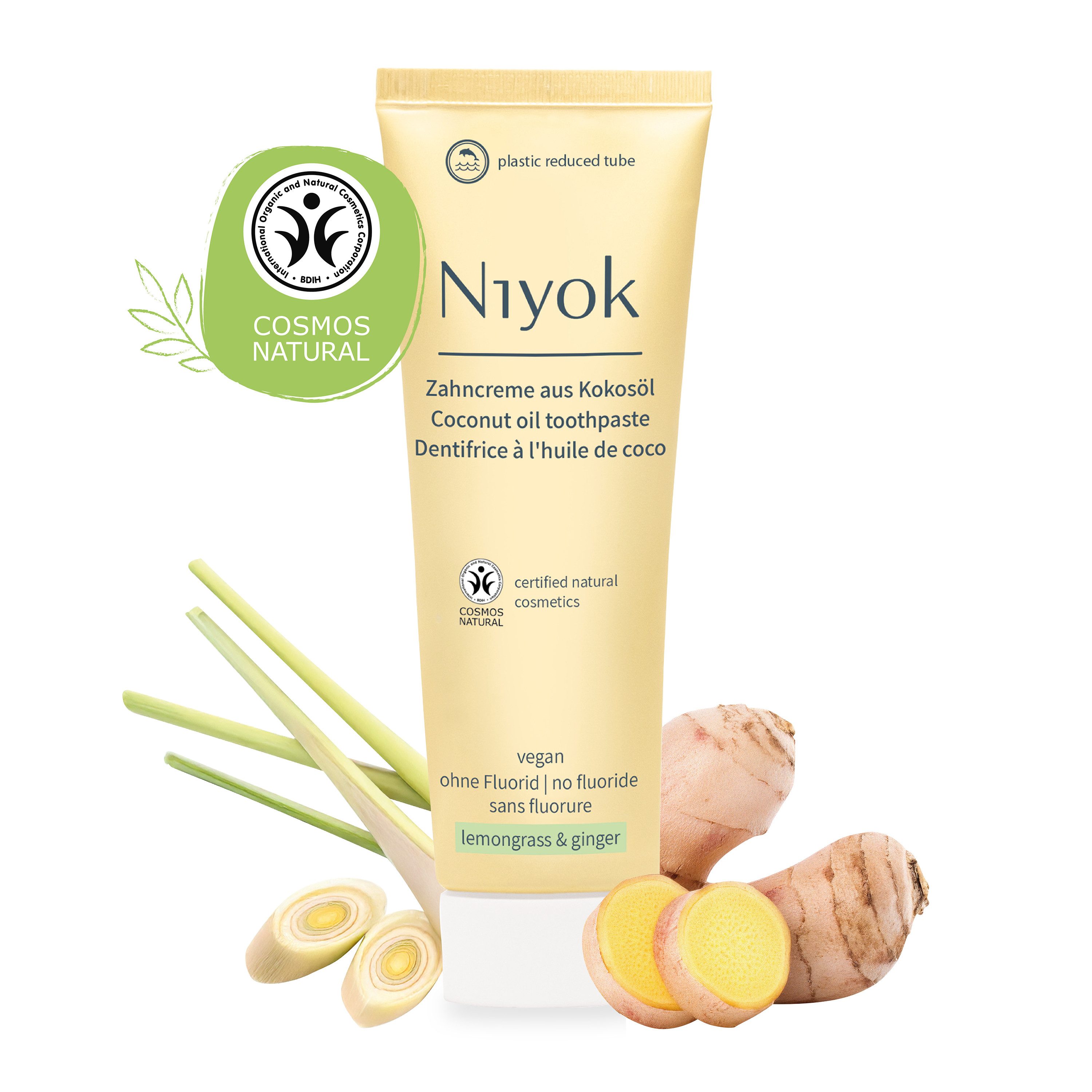 Niyok Zahnpasta aus Bio Kokosöl Ohne Fluorid & Vegan für Intensive Pflege & Frische, Zitronengras & Ingwer (lemongrass & ginger)