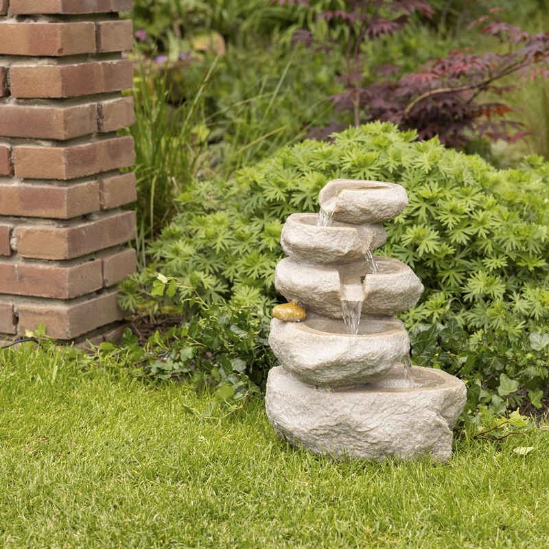 MARELIDA Gartenbrunnen Brunnen Wasserfall mit LED Beleuchtung Fels Kaskadenbrunnen 35cm, 23 cm Breite