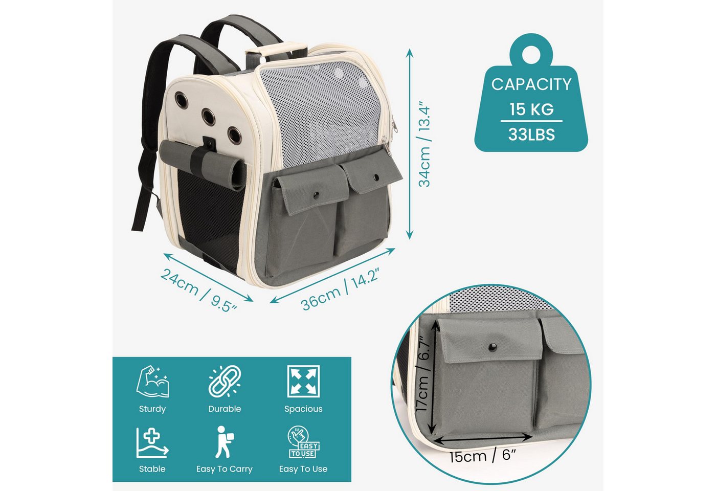 Thumbnail - Belle Vous Tiertransportbox Belle Vous Haustierrucksack - Hunderucksack - Rucksack Hund -