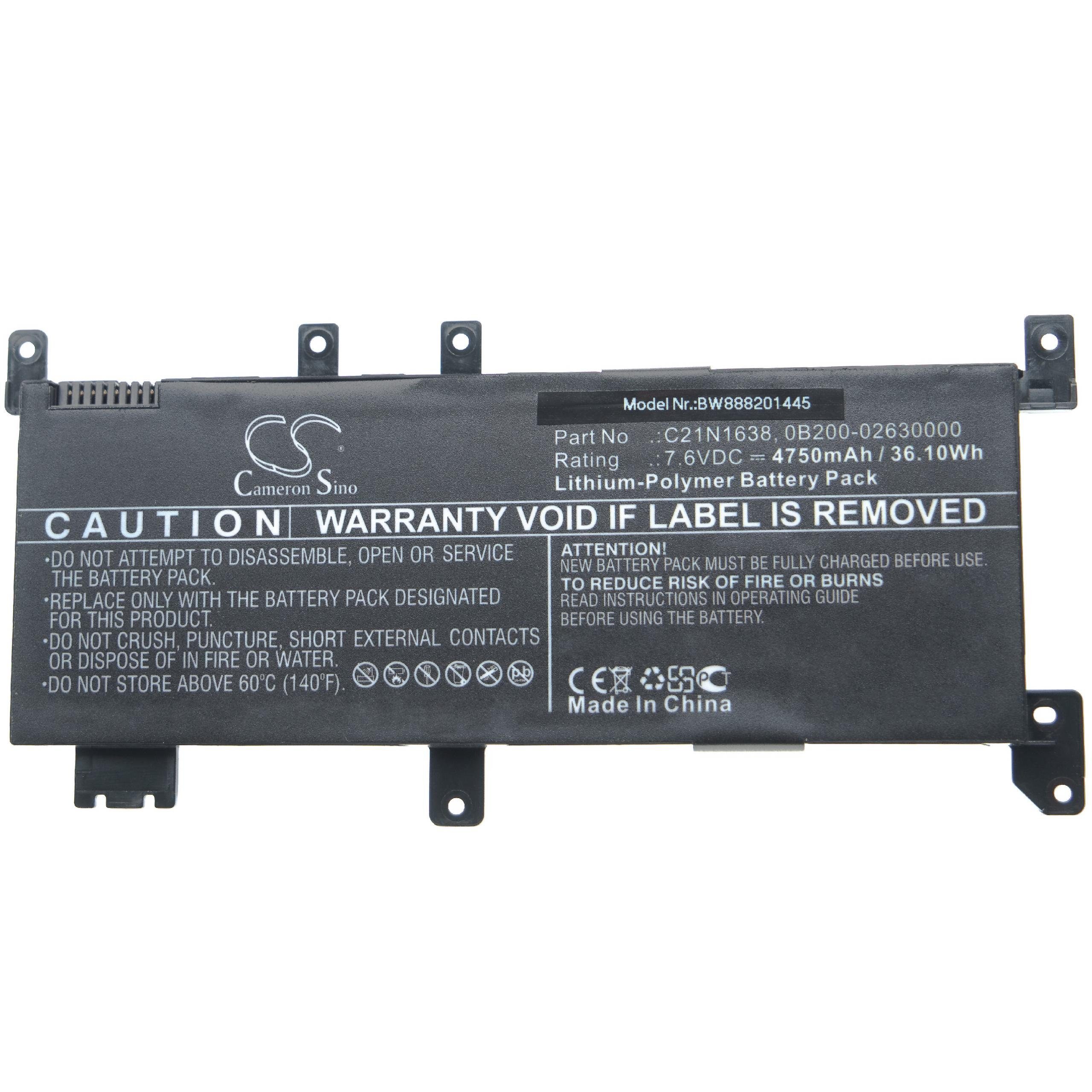 vhbw Ersatz für Asus V) mAh Laptop-Akku C21N1638 Li-Polymer 0B200-02630000, für 4750 (7,6