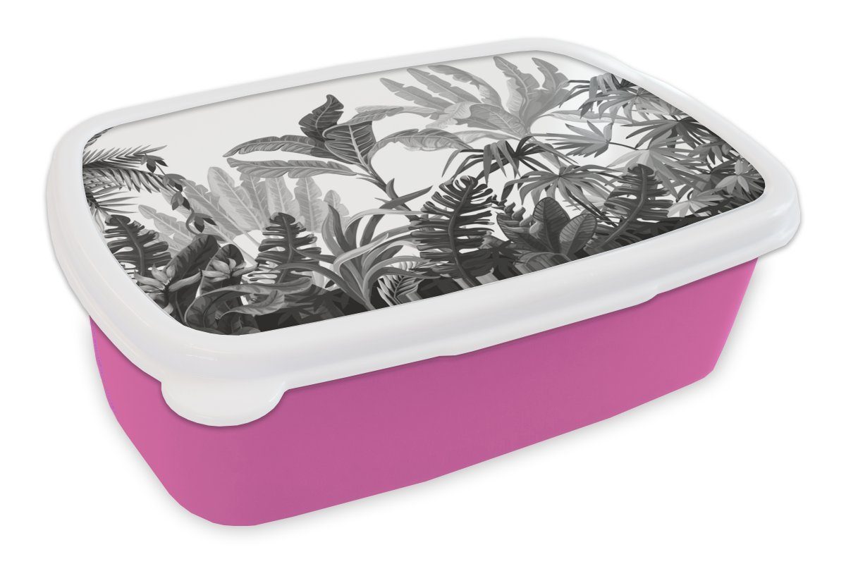 MuchoWow Lunchbox Design - Blätter - Pflanzen, Kunststoff, (2-tlg), Brotbox für Erwachsene, Brotdose Kinder, Snackbox, Mädchen, Kunststoff rosa