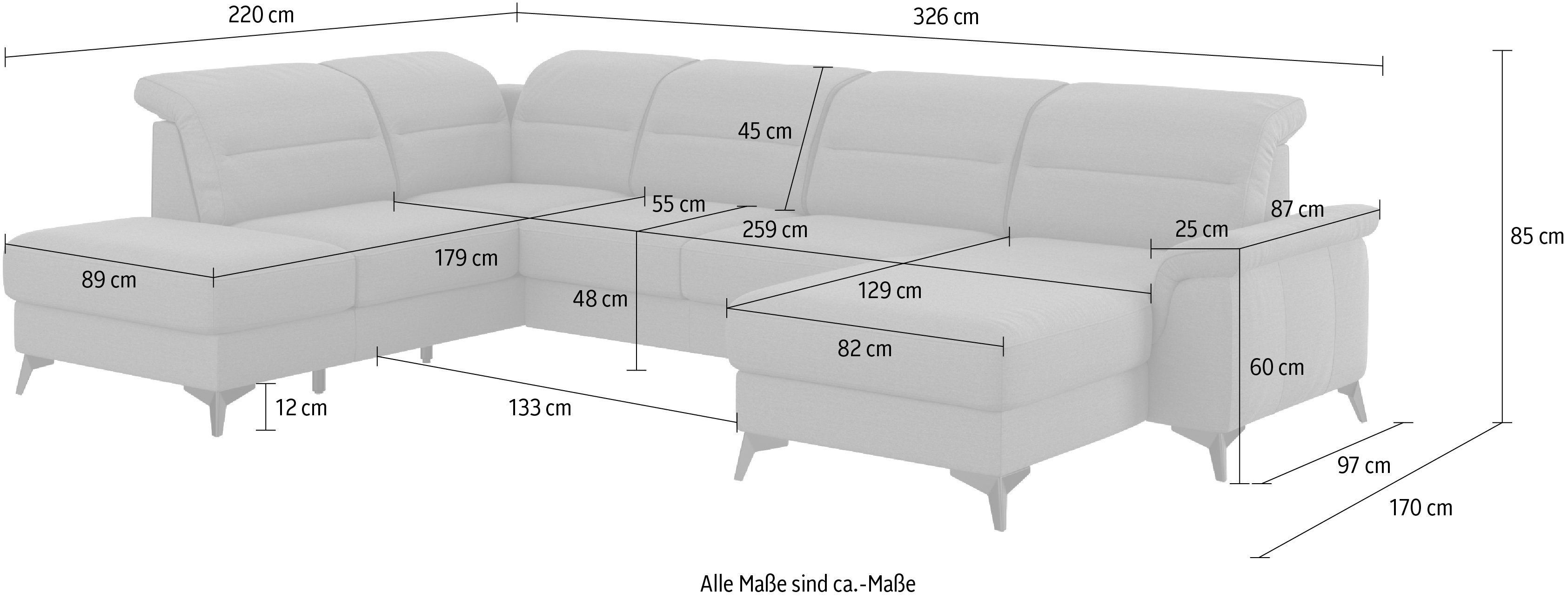 mit Metallfüße sit&more optional Wohnlandschaft Kopfteilverstellung Sinatra, Armteilfunktion, und