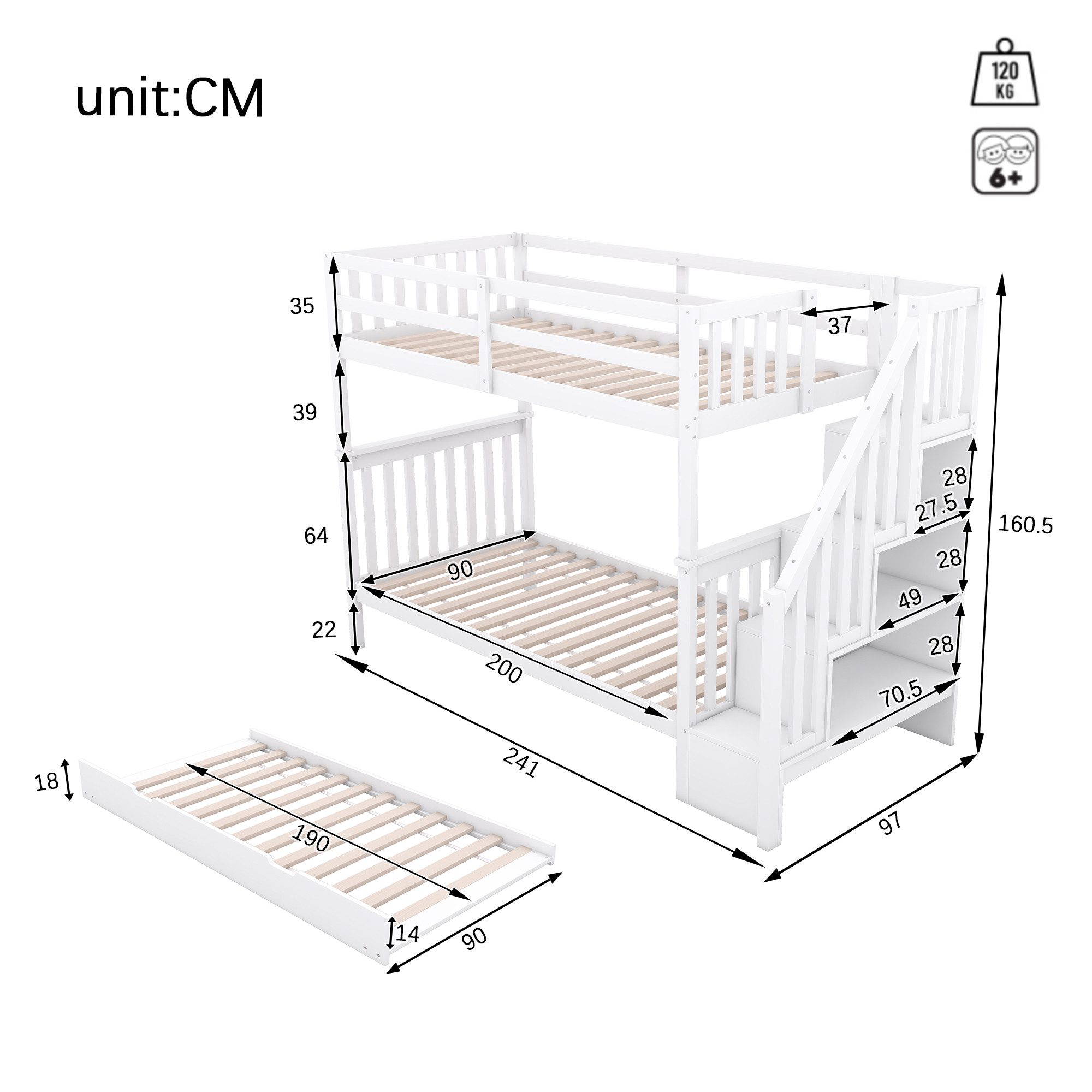 Ulife Etagenbett Kinderbett Jugendbett mit Treppenregal, günstig online kaufen