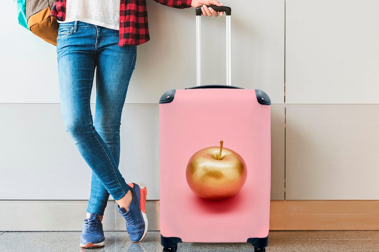 Reisekoffer für Handgepäckkoffer Ferien, 4 Trolley, - Gold Handgepäck rollen, Pastell, Apfel Reisetasche MuchoWow mit Rollen, -