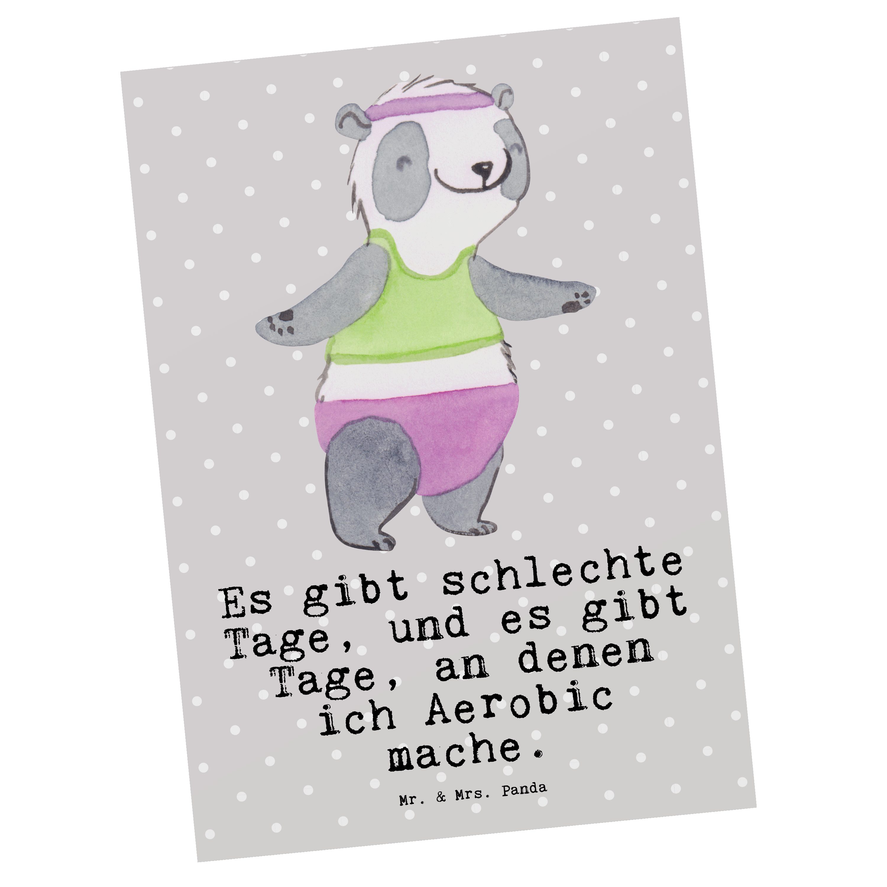 Mr. & Mrs. Panda Postkarte Panda Aerobic Tage - Grau Pastell - Geschenk, Gewinn, Geschenkkarte