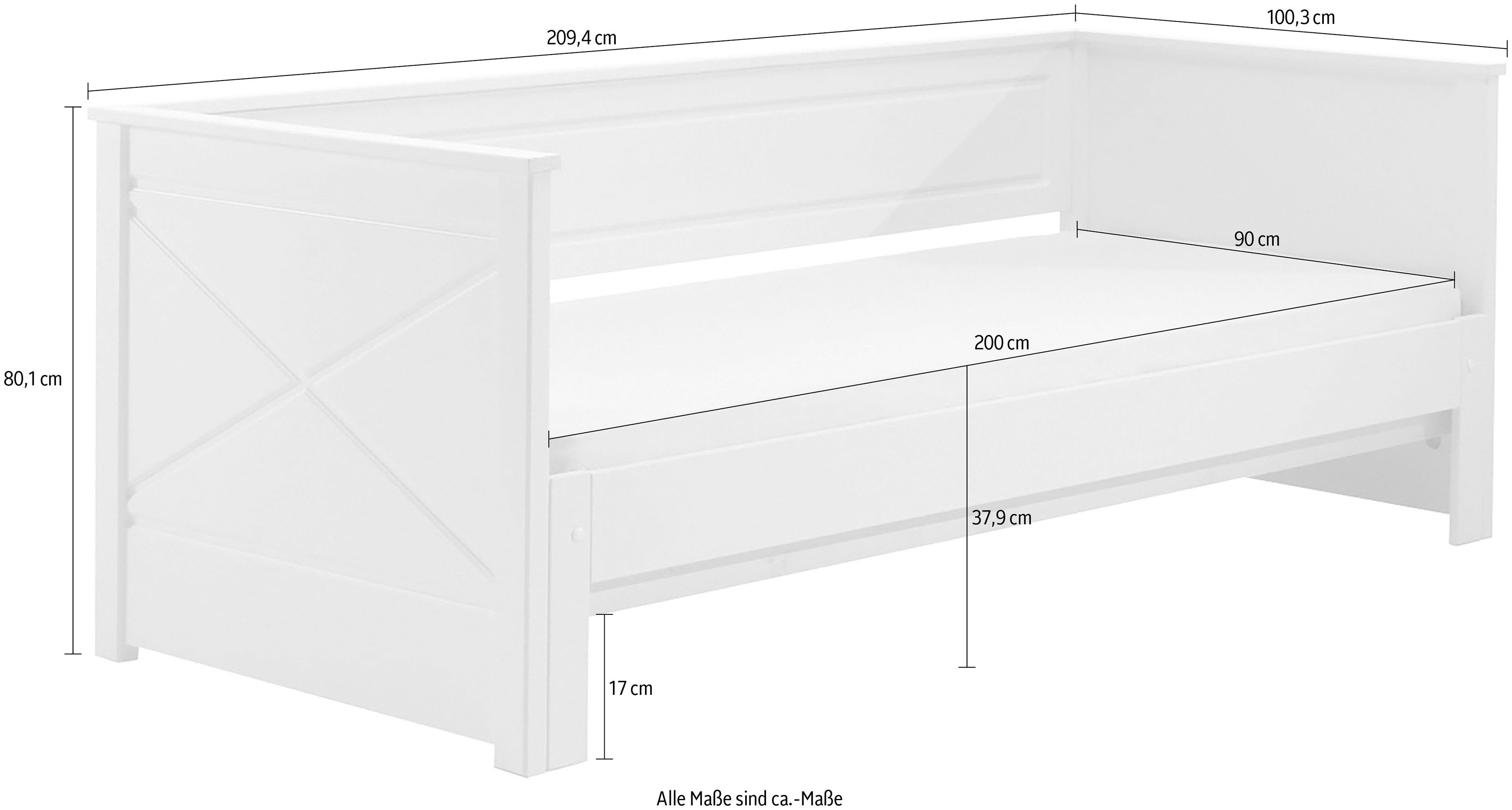 LF 180x200 cm, lackiert ausziehen cm, Vipack Ausf. Kojenbett Pino, auf Bett 90x200 Vipack Weiß