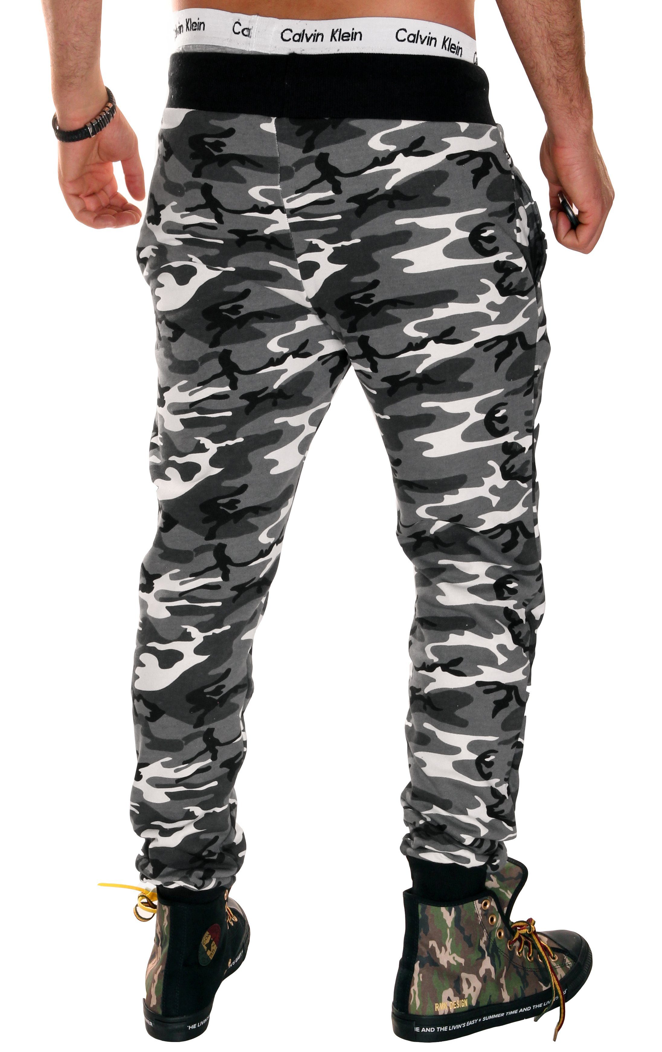 Herren Camouflage Jogginghose Hose Sport Camouflage/Hell-Schwarz Marine Jaylvis Uni Royal Trainingshose