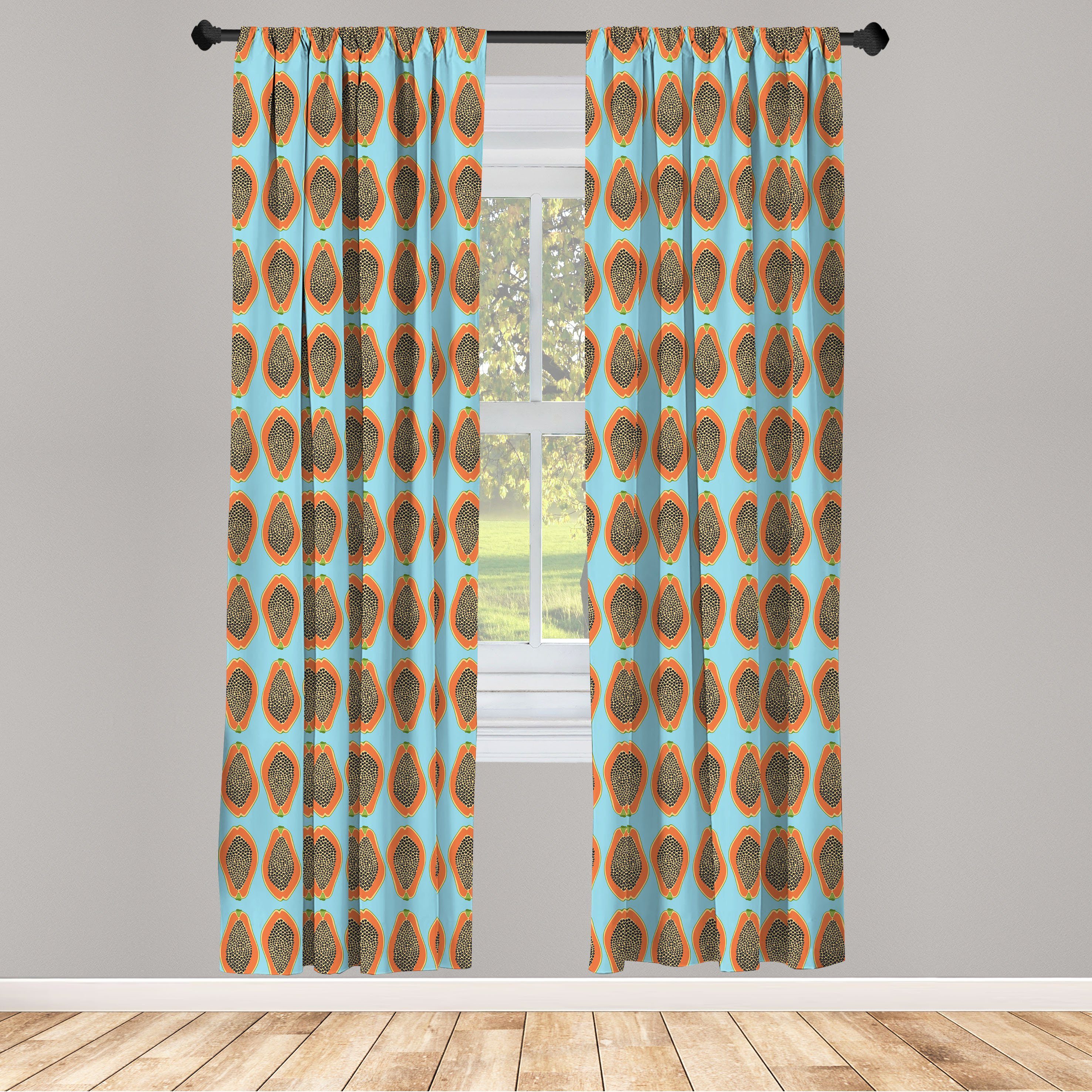 Gardine Vorhang für Wohnzimmer Blue Tropic Papayas Orange Schlafzimmer Microfaser, Dekor, Abakuhaus, Halbierte