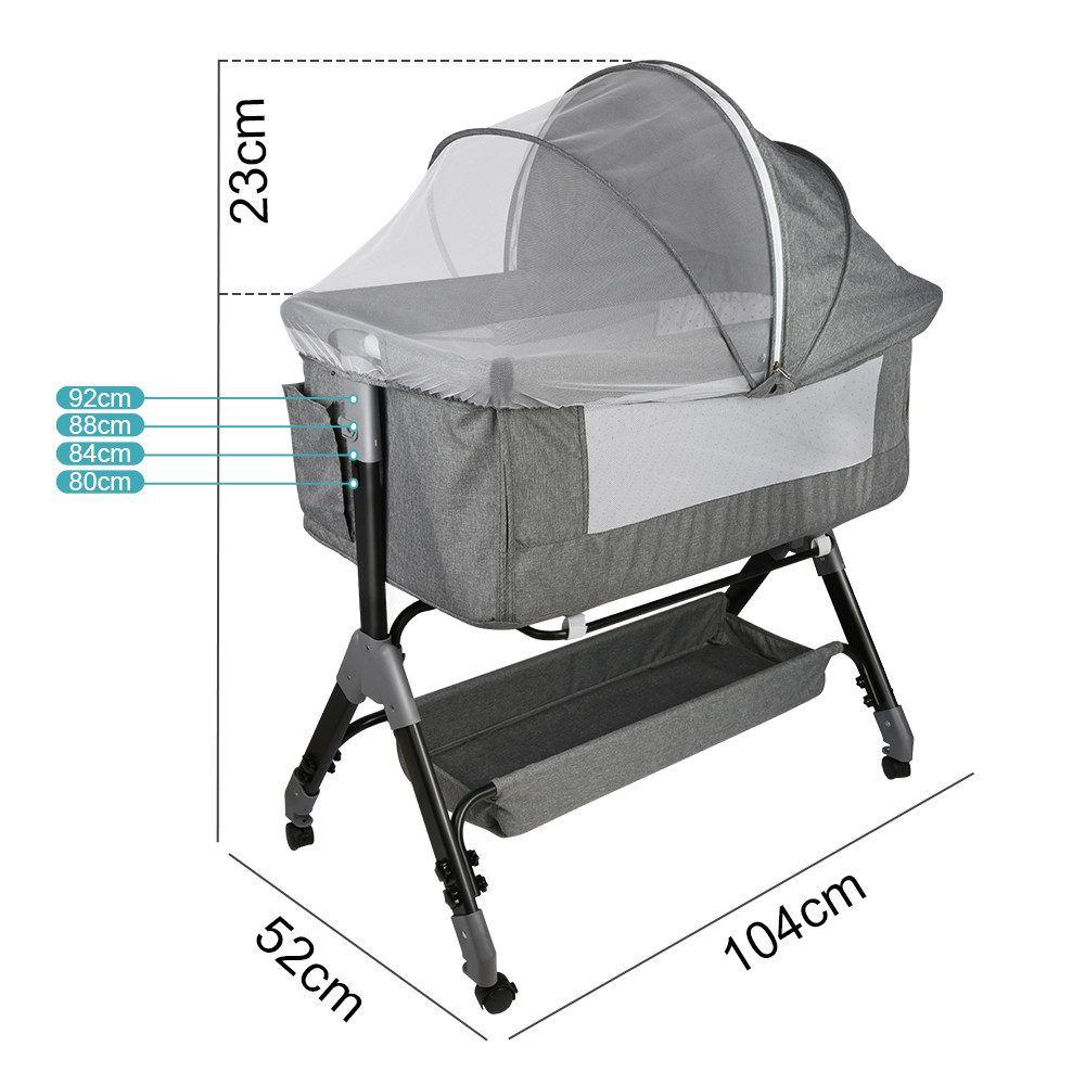 JEOBEST Beistellbett Baby, Grab-and-go Baby Bett mit Matratze & Rädern für Neugeborene, Tragbare Babybett mit 4 verstellbaren Höhen & Matratze