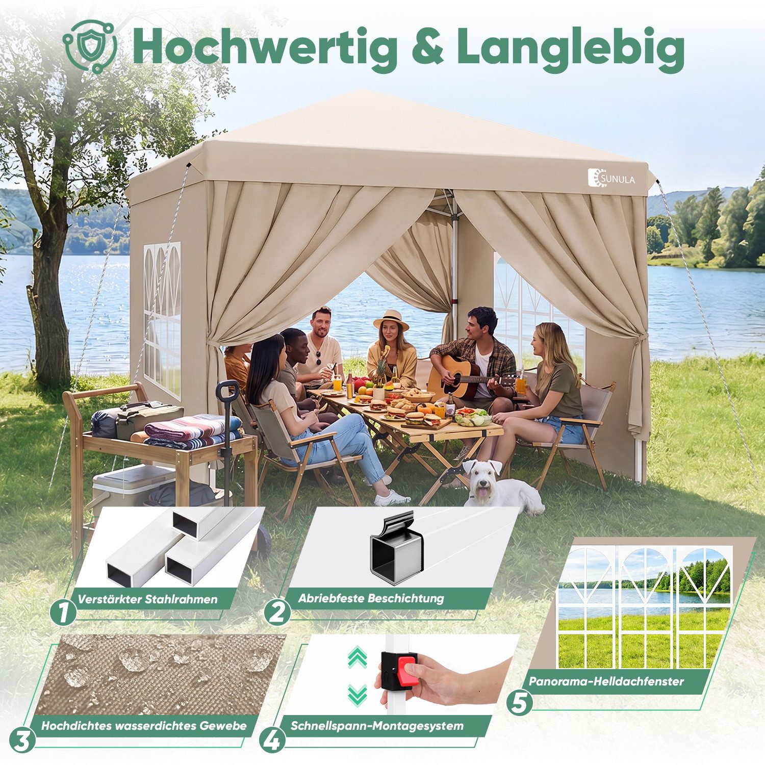 SUNULA Faltpavillon 3x3 m Pavillion Wasserdicht Pop Up Gartenpavillon Winterfest, mit 4 Seitenteilen, (inkl. 4 Seitenteile), Faltpavillon 3x3 mit 4 Seitenteilen – Bild 3 von 5