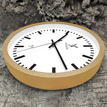 Holzwerk Funkwanduhr GOLDBERG Bahnhofs Funk Holz Wand Uhr, beige, weiß (lautlos ohne Tickgeräusche, 30 cm)