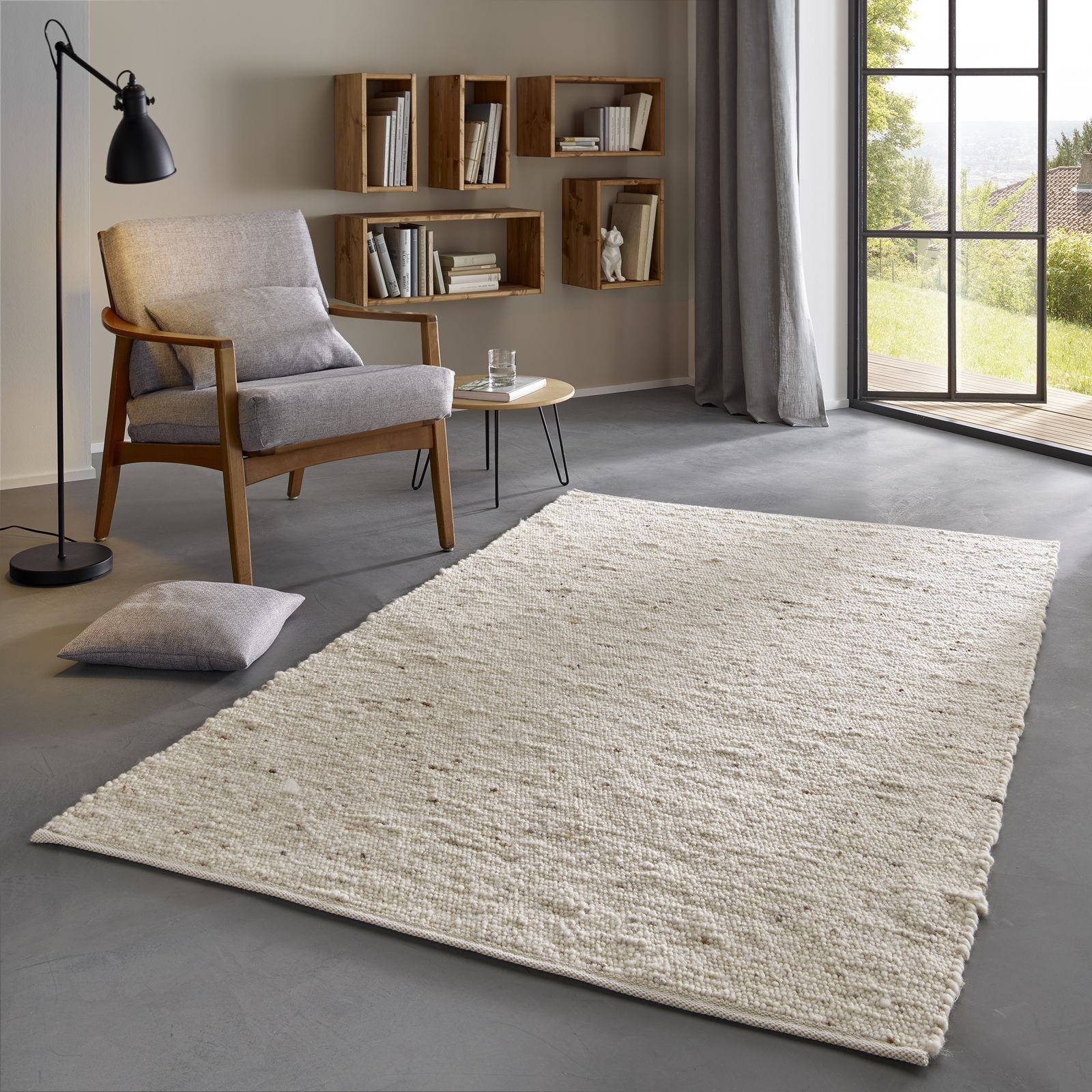 TaraCarpet Wollteppich TaraCarpet Fjord, rechteckig, Höhe: 10 mm, Handwebteppich Schurwolle nat. meliert Wohnzimmer Schlafzimmer 060x120