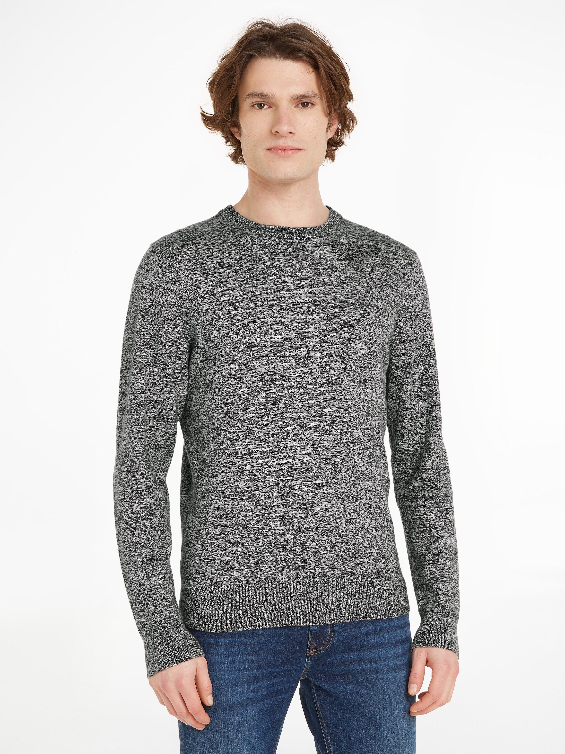 CASHMERE ORG Hilfiger Rundhalspullover CTN Cashmere CREW NECK PIMA Black Jaspe Tommy Mouline Creme/