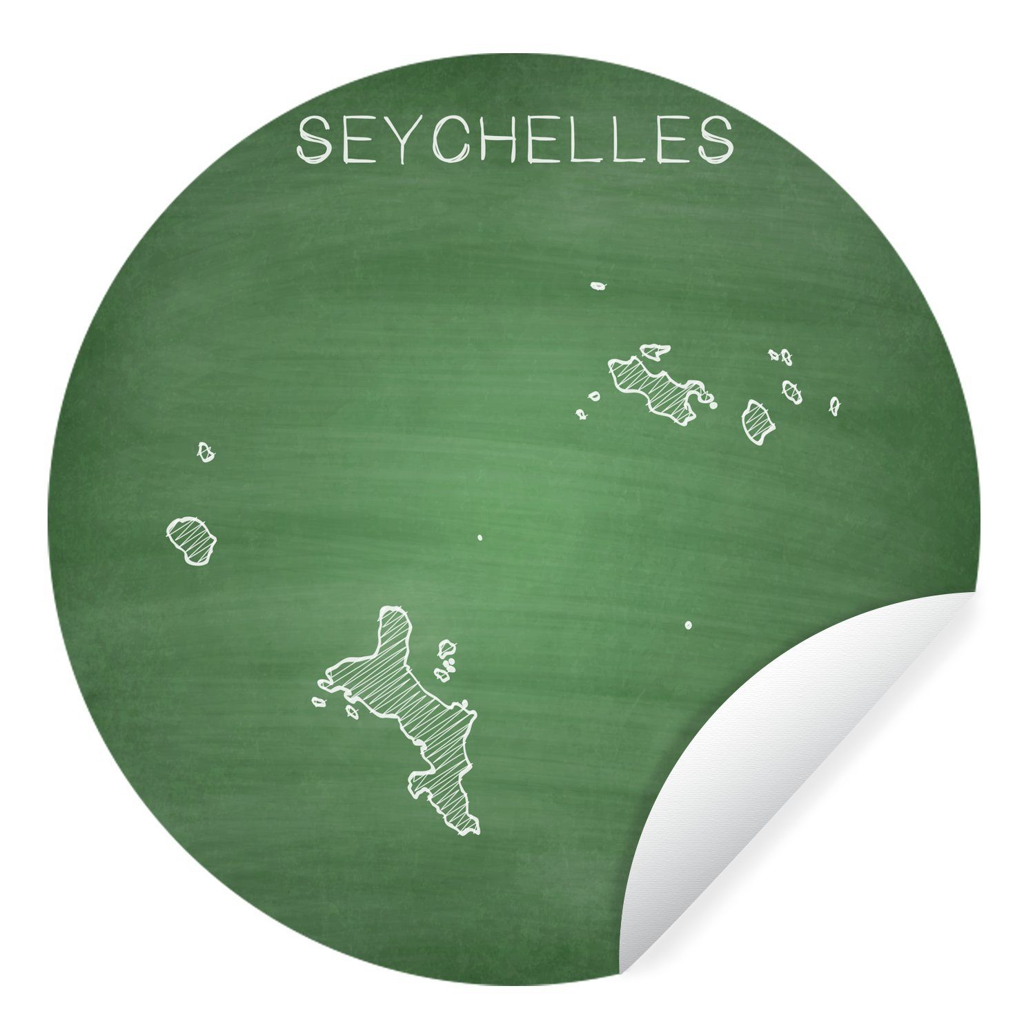 MuchoWow Wandsticker Illustration der Seychellen auf einer Kreidetafel (1 St), Tapetenkreis für Kinderzimmer, Tapetenaufkleber, Rund, Wohnzimmer