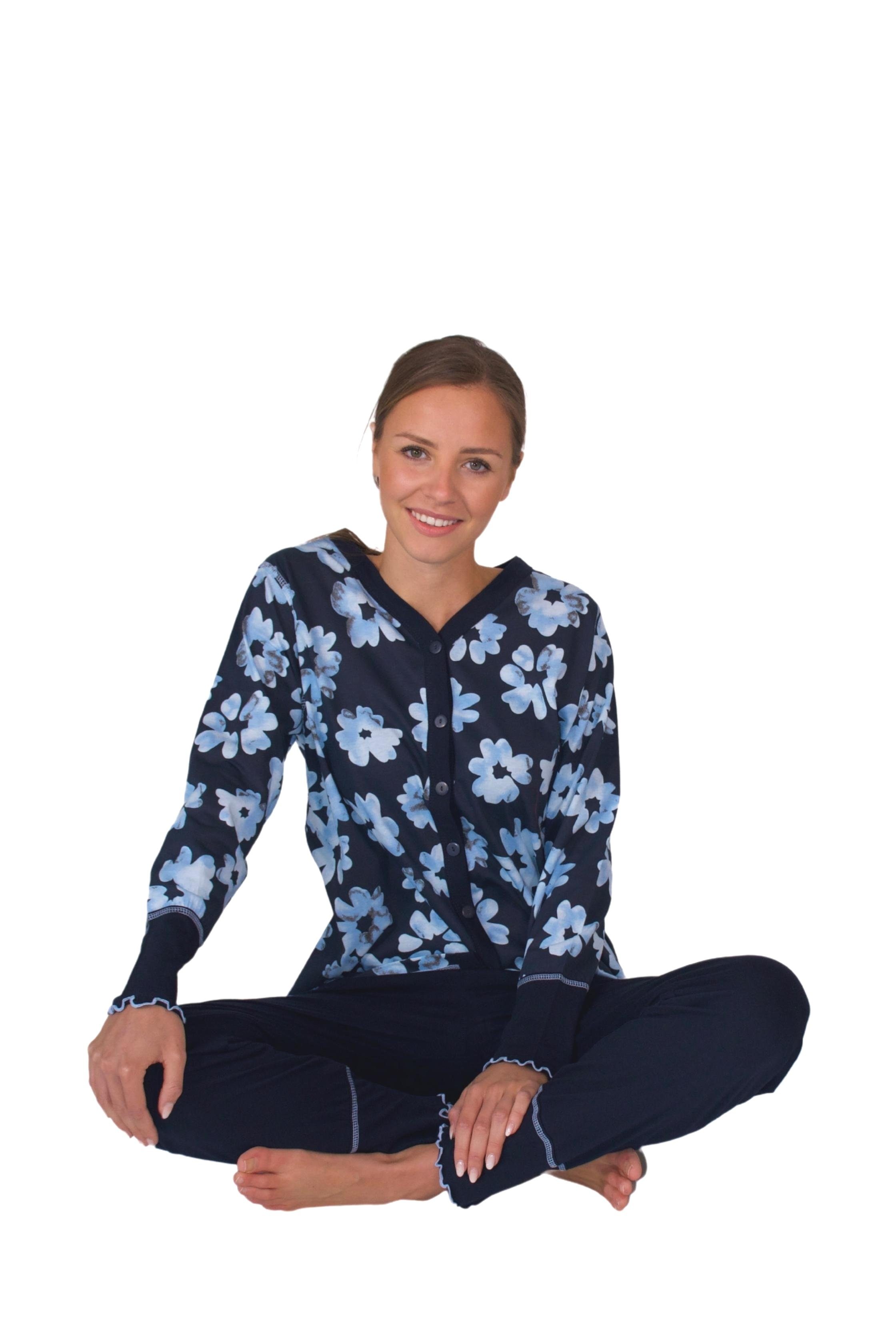 Qualität Damen Schlafanzug Pyjama weicher aus DW311blau Pyjama Consult-Tex Baumwolle-Jersey