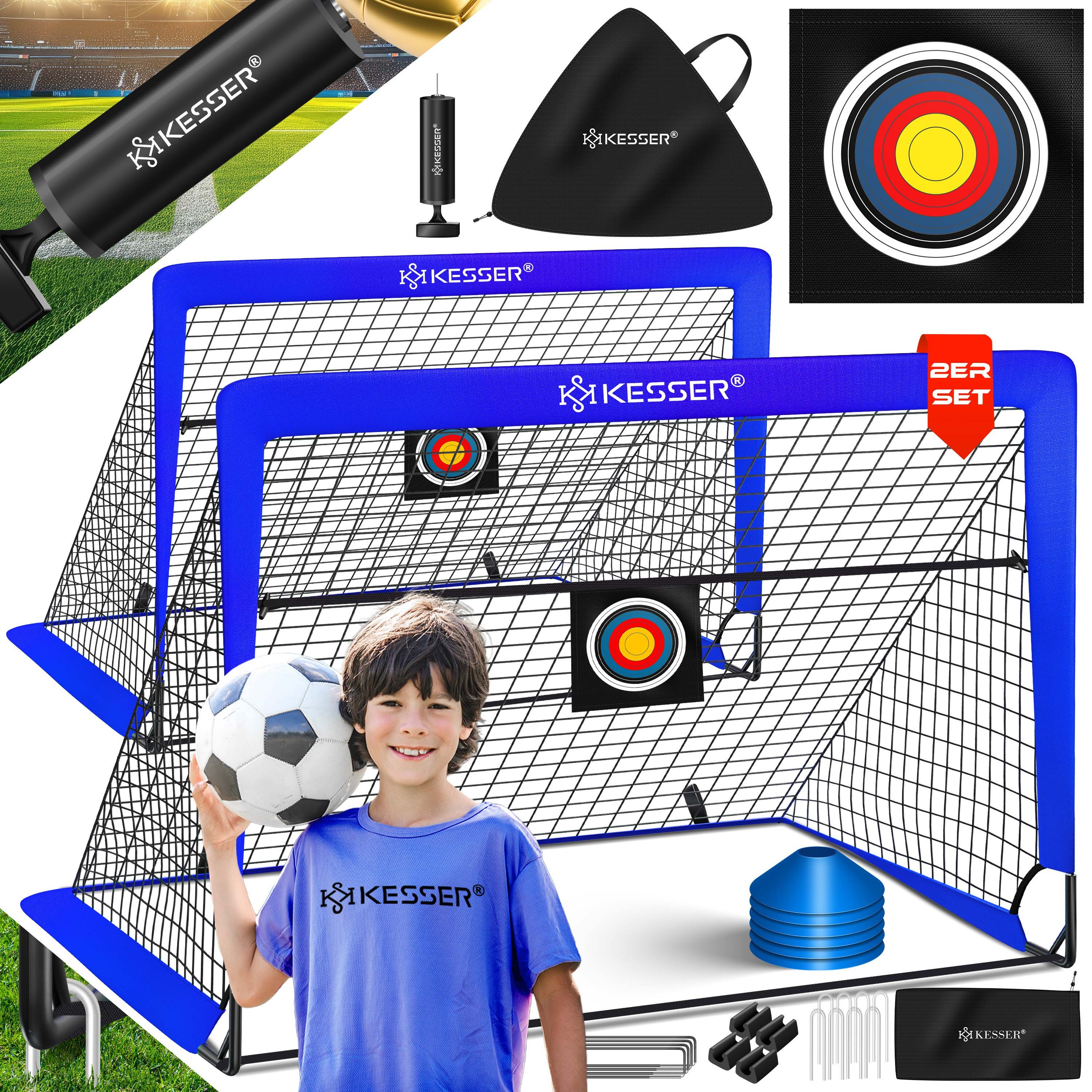 KESSER Fußballtor Set mit Tragetasche, Heringen, Zielscheibe, Hütchen & Pumpe, Pop-Up Tor mit Anti-Rutschfüßen – ideal für Training & Freizeitspiele