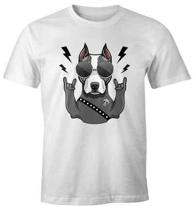 MoonWorks Print-Shirt Herren T-Shirt Fun-Shirt Hund Heavy Metal Comicstil Metalhand lustig Moonworks® mit Print