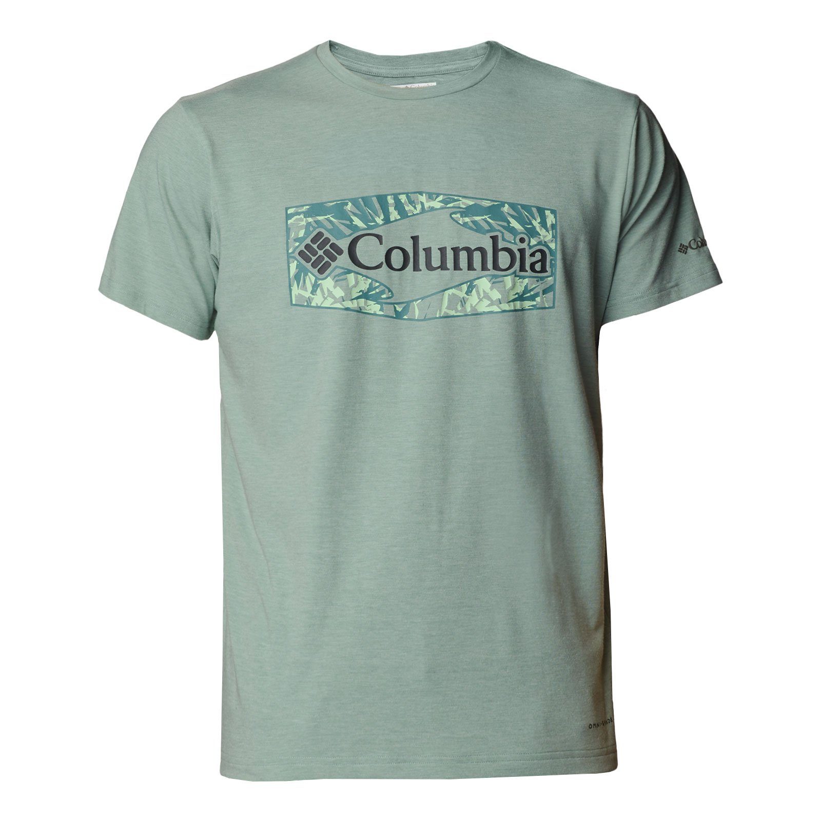 Schrift Columbia Kurzarmshirt Sun Trek™ niagara heather mit Graphic Rundhalsausschnitt Tee Sleeve 351 Short