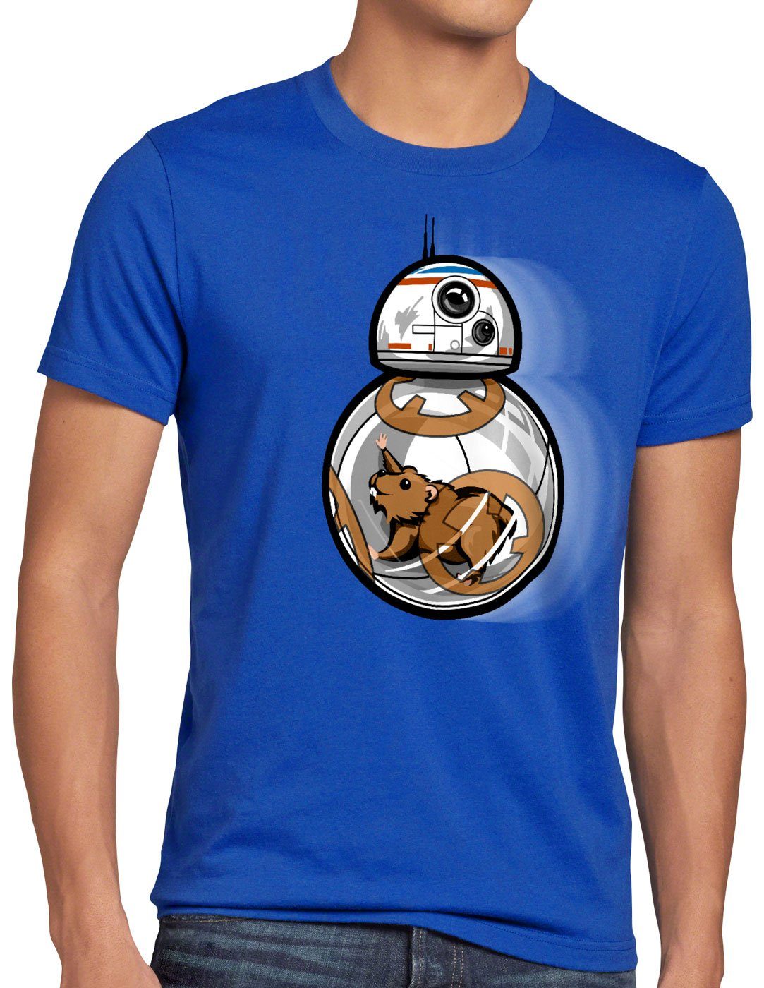 style3 Print-Shirt Herren T-Shirt BB-8 Hamster astro droide roboter r2-d2 blau