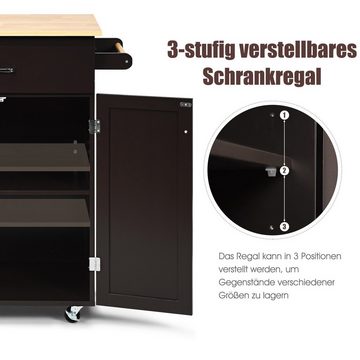 COSTWAY Küchenwagen, mit Schublade & Schrank, Holz, 48x82x91cm