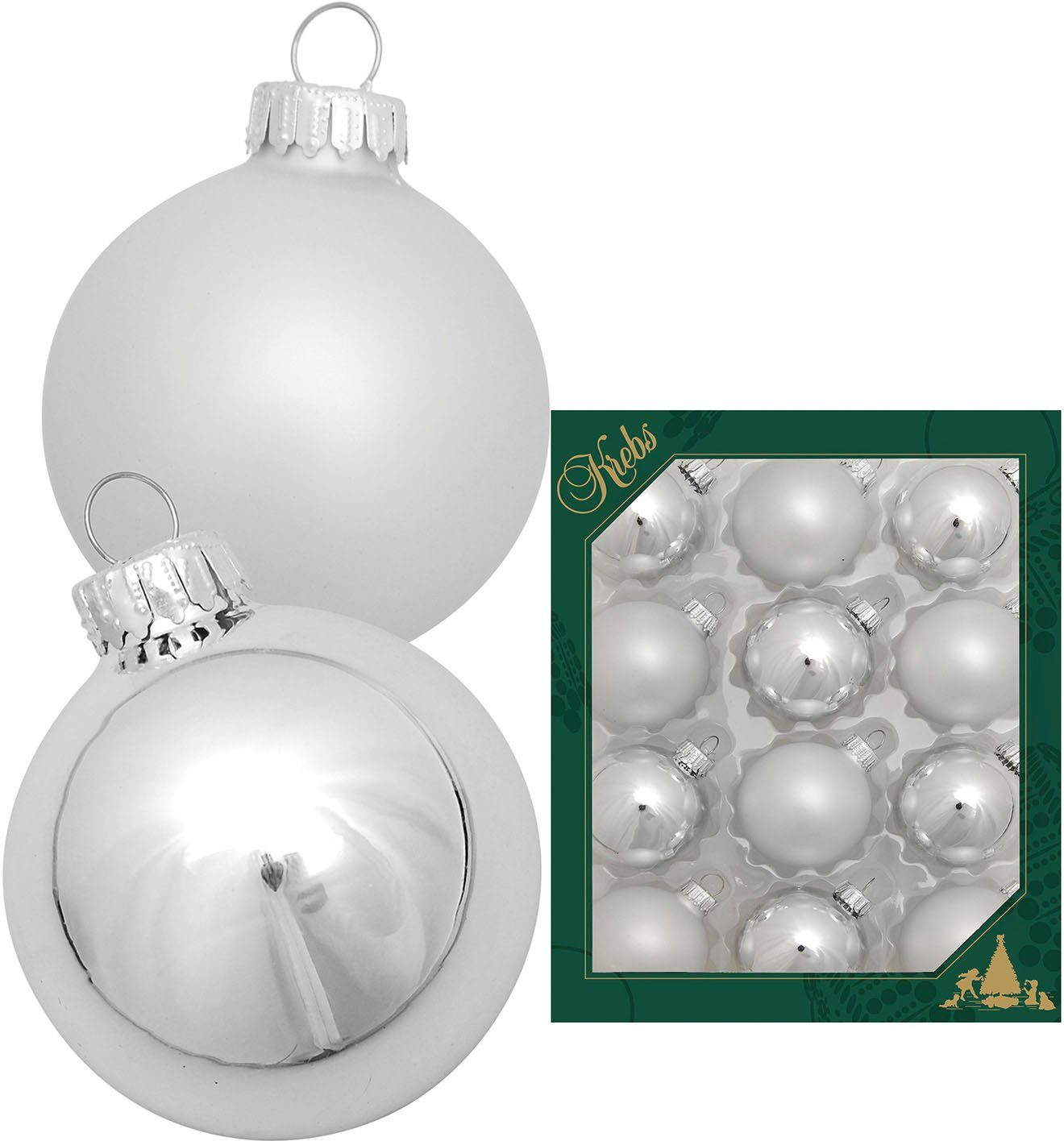 Kann rabattiert werden Krebs Glas Glanz/Satin, aus (12 Weihnachtsdeko, Lauscha Ø Glaskugelsortiment Weihnachtsbaumkugel Glas Christbaumschmuck, Silberfarben cm Christbaumkugeln St), ca. 5