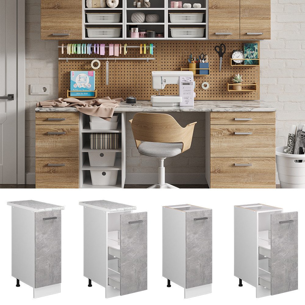 Vicco Schranksystem R-Line, Beton/Weiß, 30 cm günstig online kaufen