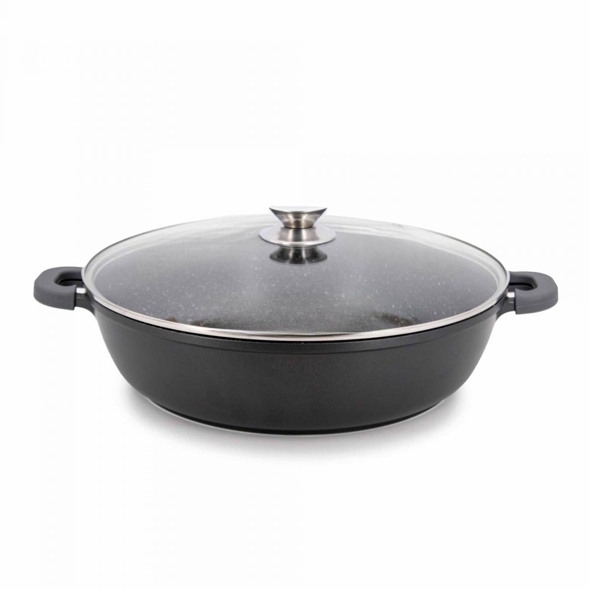 Cheffinger Schmorpfanne Pfanne Bratpfanne Schmorpfanne mit Glasdeckel Aluguss Ø36cm, Material: Aluminium, Glas, rostfreier Stahl