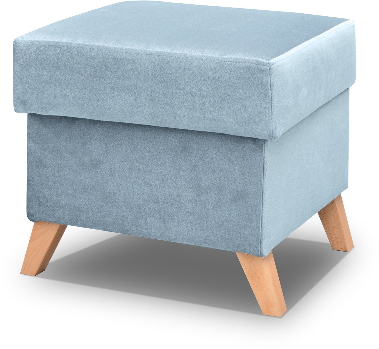 Beautysofa Polsterecke Skandinavisches Set VINCI - Ecksofa, Sessel oder Puff zur Auswahl, - nur Puff, Wellenfedern, Holzbeine blau