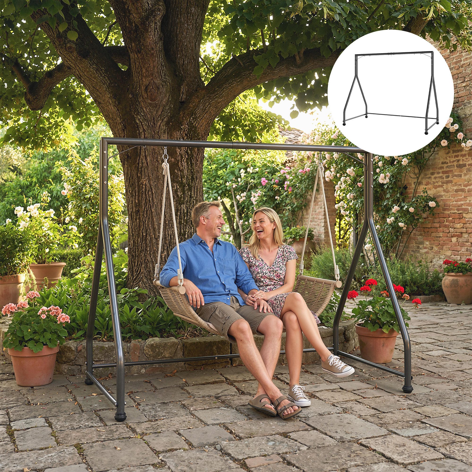 Outsunny Schaukelgestell Hängesitz Schaukelbankgestell, (1-tlg), A-Rahmen, für 2,3 Sitzer, bis 360 kg