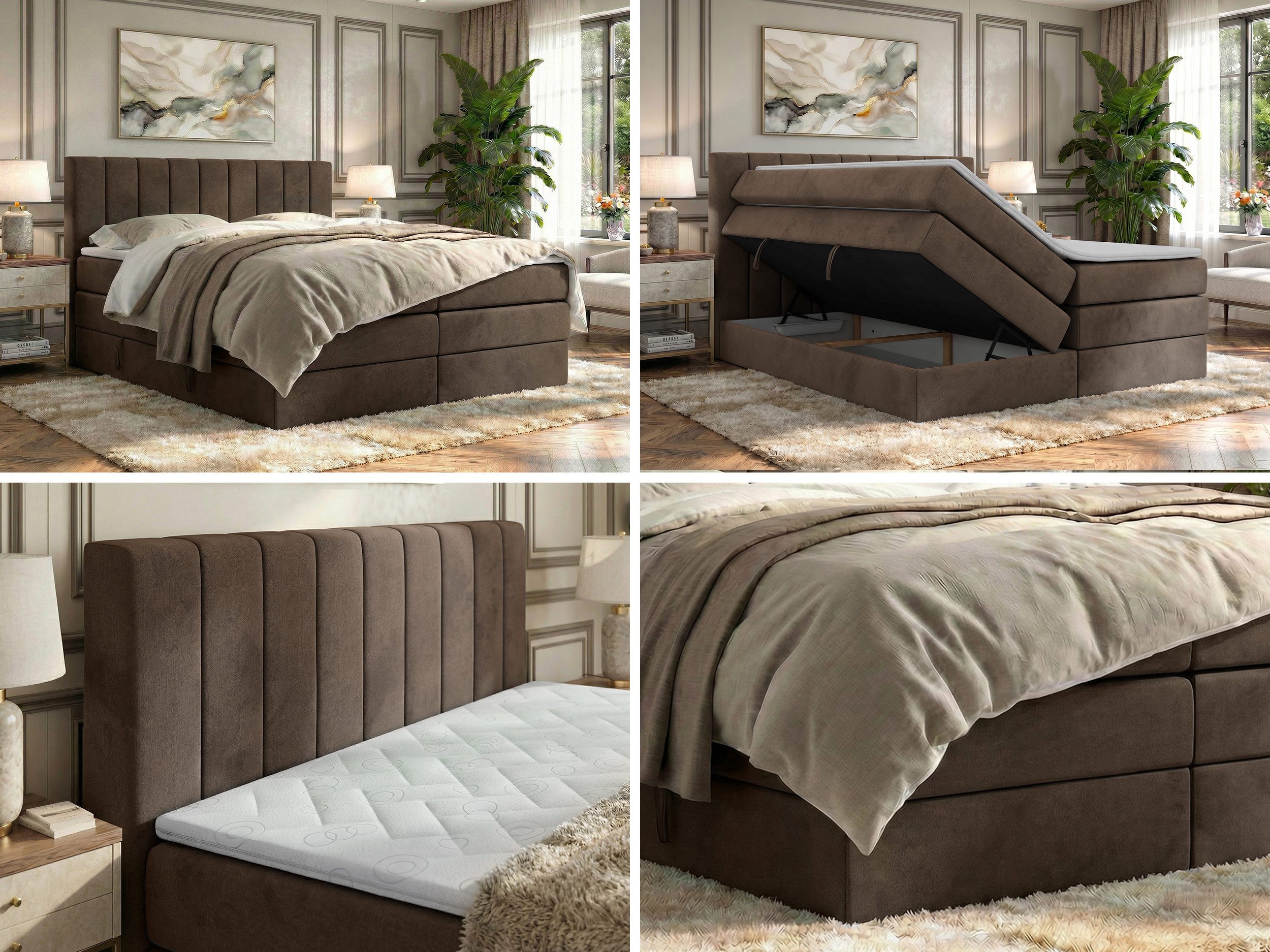 MKS MÖBEL Boxspringbett ALVER KING (Set, Topper T25/Visco, T30-Schaum, Doppelbett mit Stauraum und Topper), Polsterbett mit Bettkasten, Multipocket + Pocket Premium Matratz