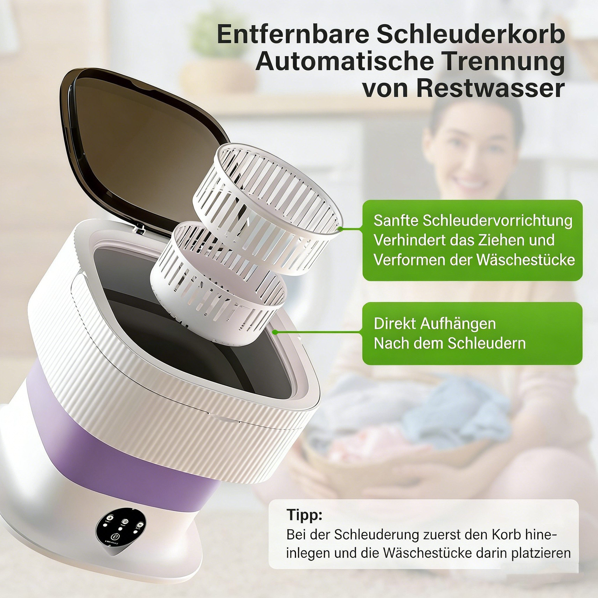 Kityhome Wäscheschleuder Mini Klappbare Waschmaschine 10L mit Touch & Schleuder, 2800 U/min, Klappbare, Mit Schleuderfunktion, Für Reise & Camping