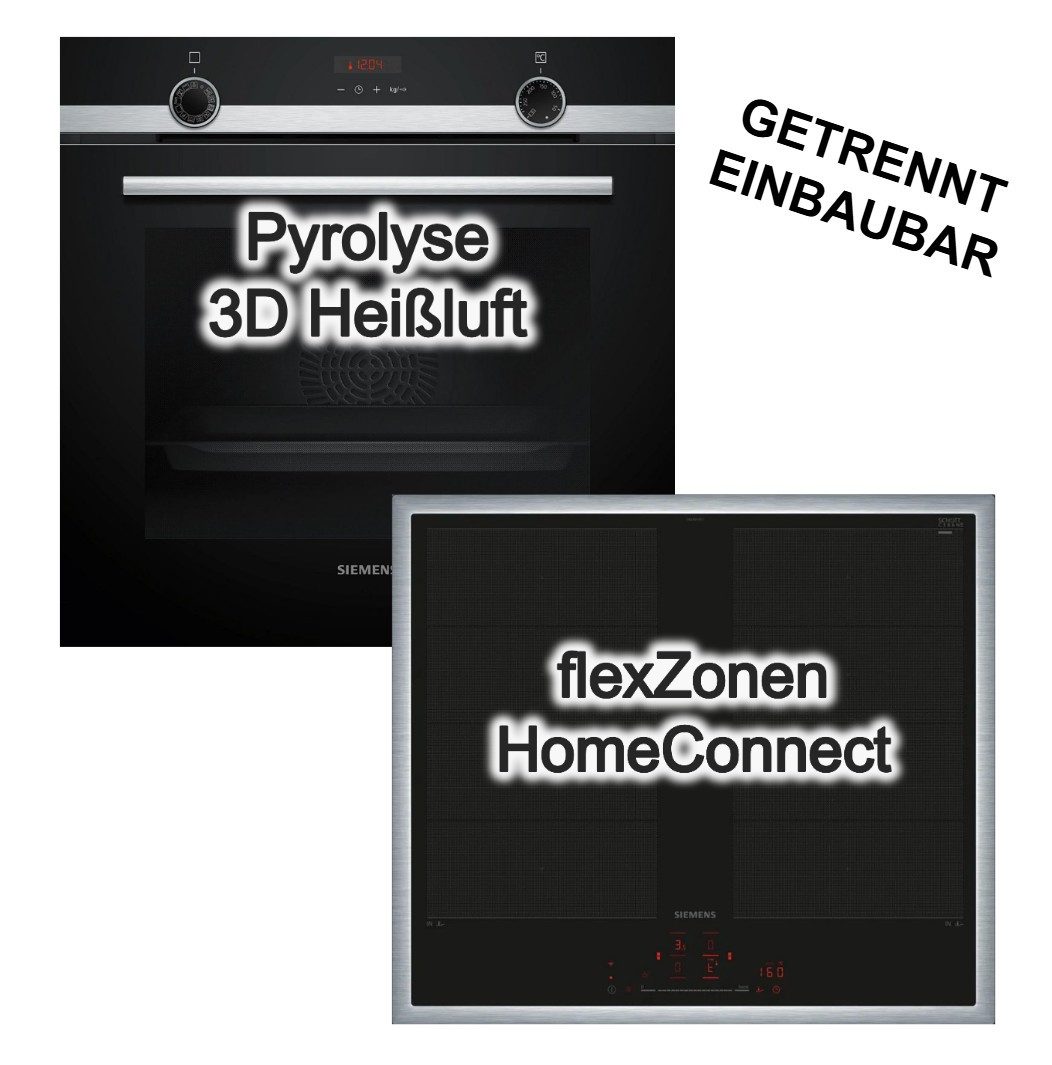 SIEMENS Backofen-Set Dampfunterstützung Pyrolyse +Vario-Induktionskochfeld HomeConnect 60cm, mit 1-fach Teilauszug, Pyrolyse-Selbstreinigung