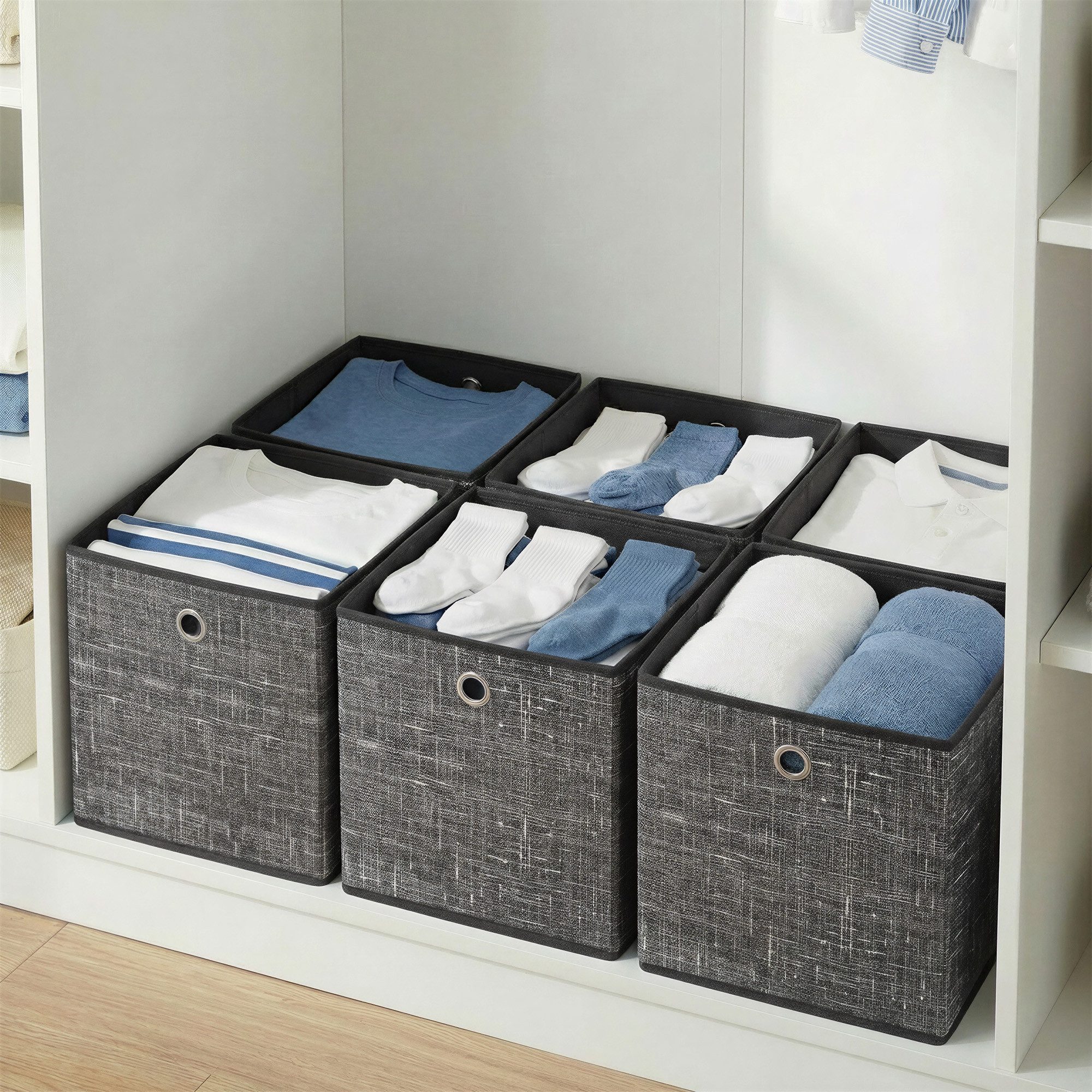 SONGMICS Aufbewahrungsbox Aufbewahrungsboxen, stoff, Ordnungsboxen, Organizer (Aufbewahrung, Organizer, für Würfelregal, mit Griff), 6er Set, aus Vliesstoff mit Griff, 26 x 26 x 28 cm