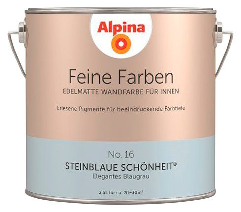 Alpina Wand- und Deckenfarbe Feine Farben No. 16 Steinblaue Schönheit ®, Elegantes Blaugrau, edelmatt, 2,5 Liter Steinblaue Schönheit No. 16
