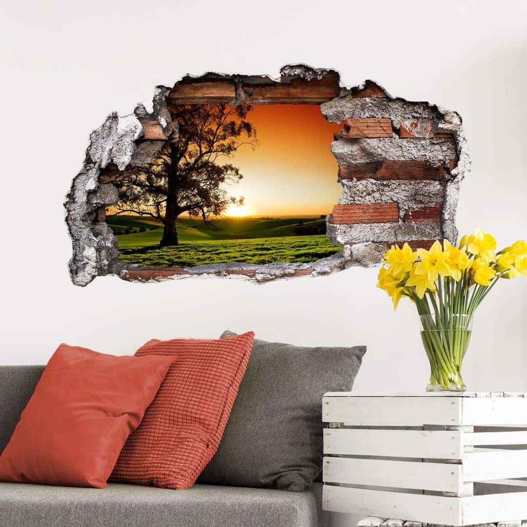 K&L Wall Art Wandtattoo 3D Wandtattoo Feng Shui Natur Deko Aufkleber Baum des Lebens am Hügel, Mauerdurchbruch Wandbild selbstklebend