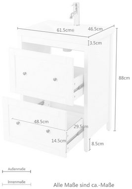 welltime Waschtisch Aalborg Waschplatz Unterschrank Badschrank mit Becken, Badmöbel inkl. Keramikbecken, Breite 60 cm mit Schubladen