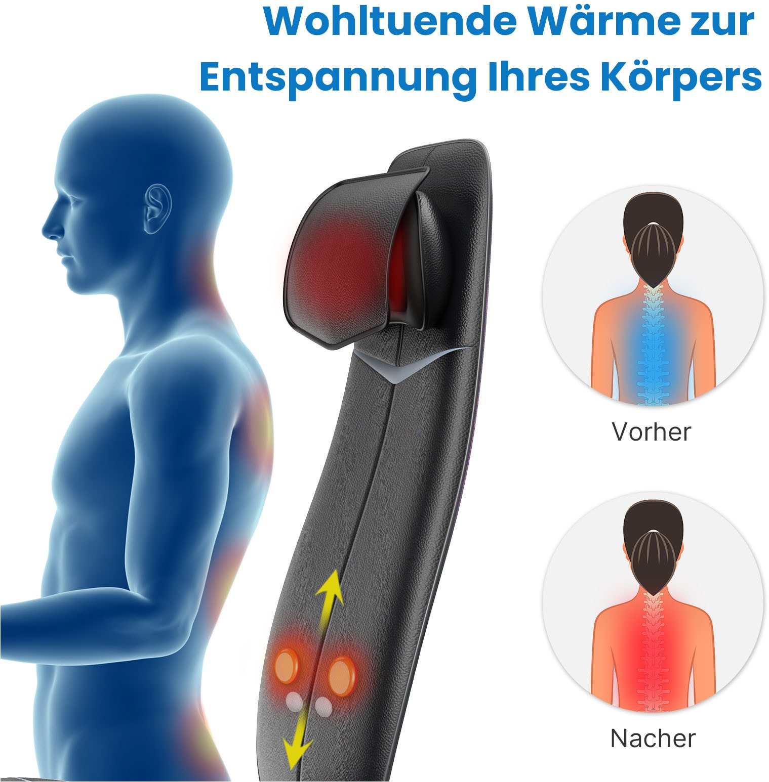 RENPHO Shiatsu-Massagesitzauflage Neck & Back Massager Cushion S BM076, für Tiefenentspannung des Nackens & Rückens -- Wärme & Vibration