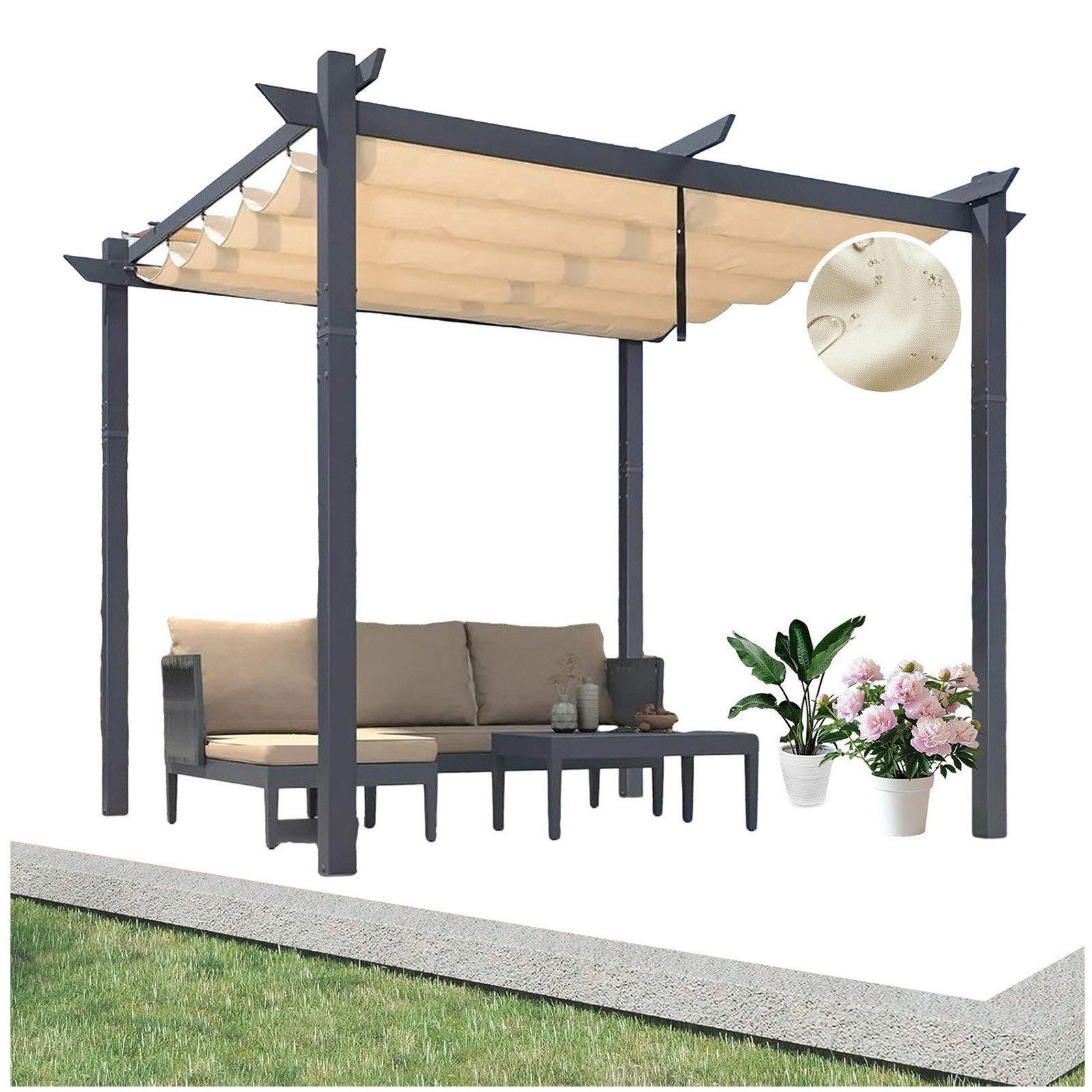 PURPLE LEAF Pergola 3 x 4 m Pavillon mit Schiebedach Aluminium Wasserdicht, UV-Schutz, BxTxH: 300x300x245 cm, (Komplettes Set, Freistehende Pergola mit manuellem Schiebedach), Gartenpavillon Stabil & Winterfest, Terrasse, Balkon