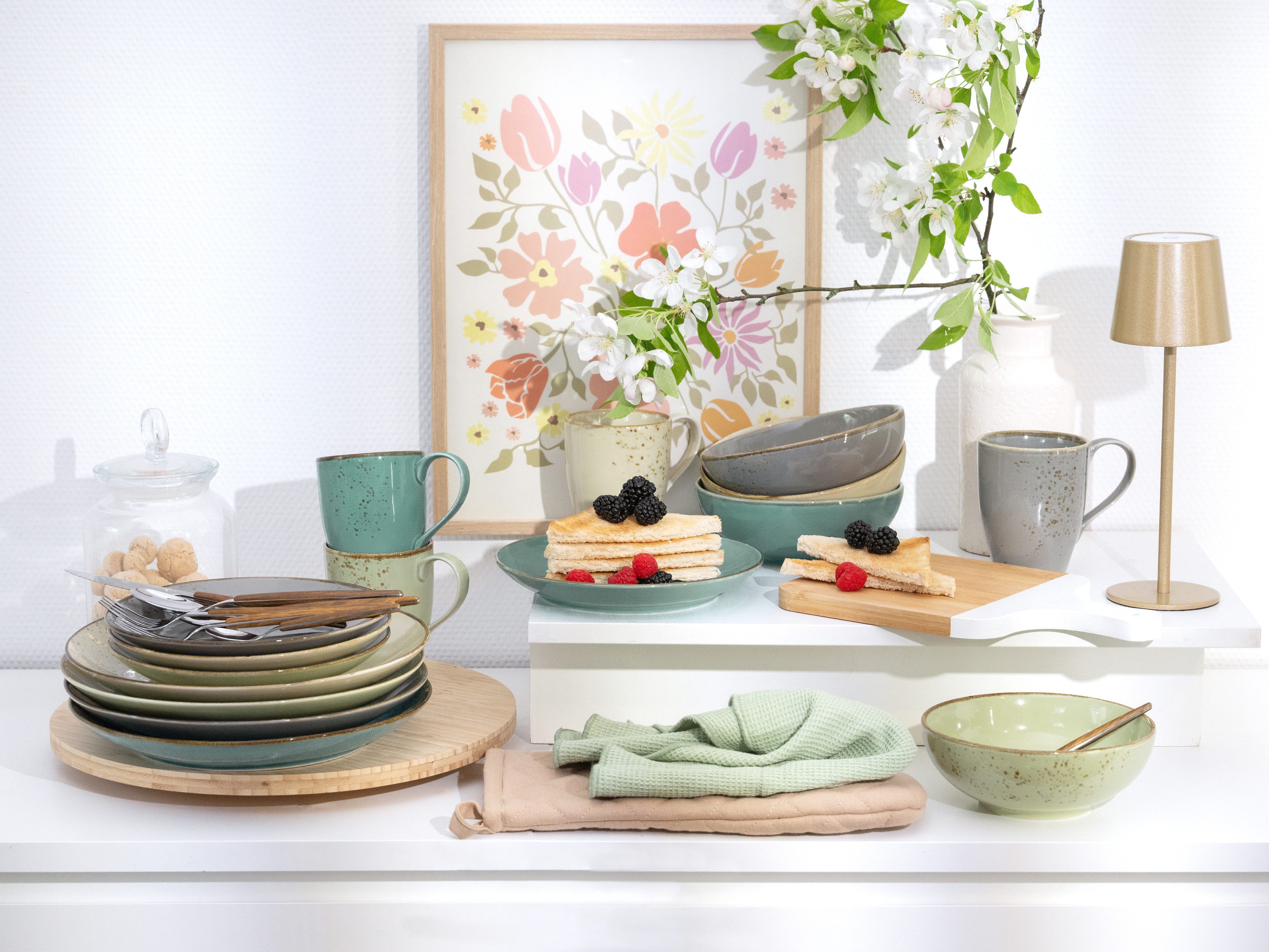CreaTable Kombiservice Geschirr-Set NATURE COLLECTION (16-tlg), 4 Personen, Steinzeug, Service, harmonische Naturglasur, 16 Teile, für 4 Personen