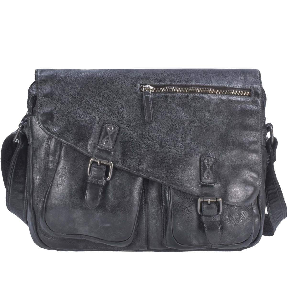 Greenburry Umhängetasche 39x28cm, anthrazite Schultertasche weiches Vintage Herrentasche, Messengerbag, Leder Washed