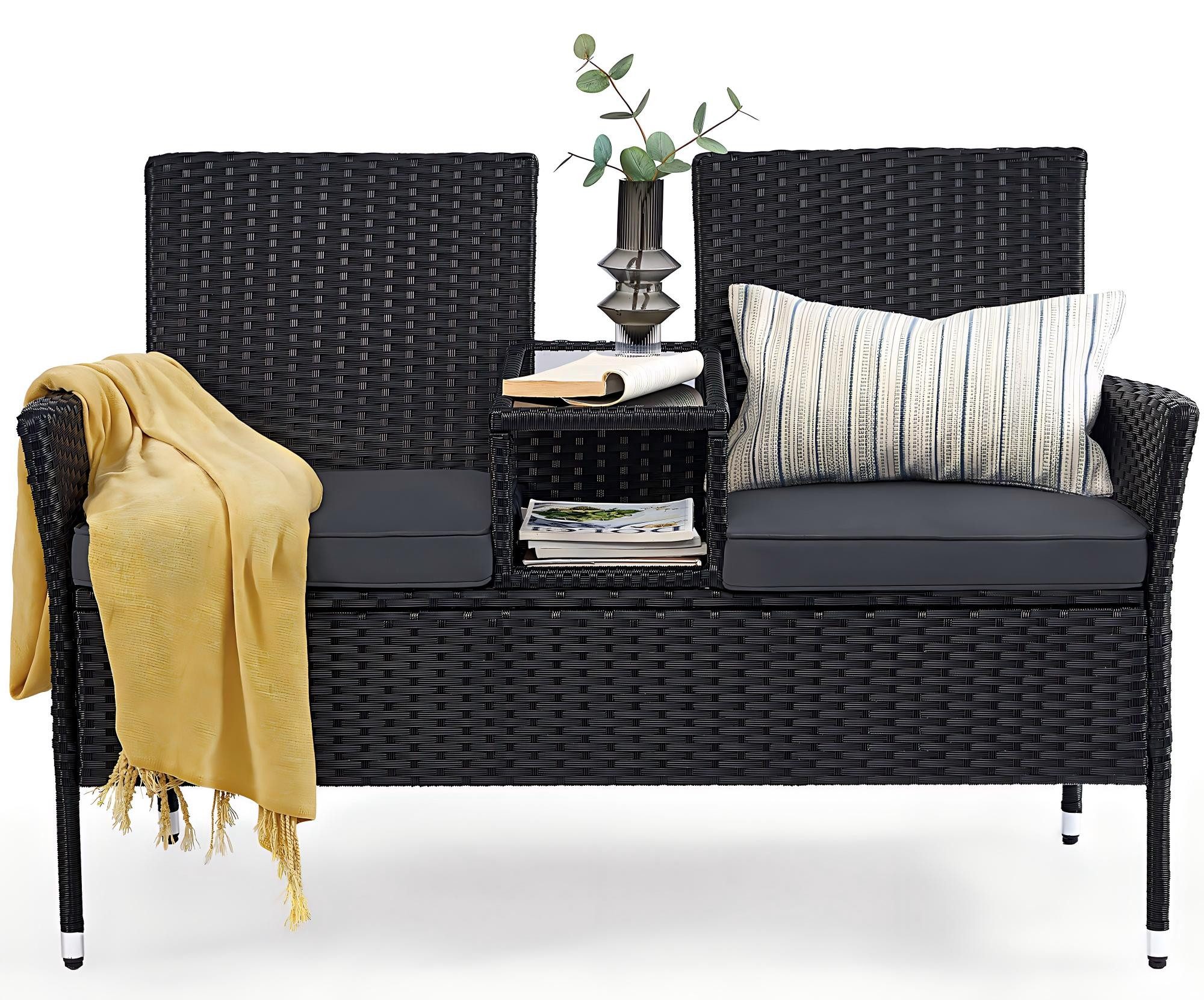 SONGMICS Balkonset, (1-tlg., 1 Gartensofa, mit Tisch, Kissen), Gartenmöbel, Gartenbank, aus PE-Polyrattan,Terrassenmöbel