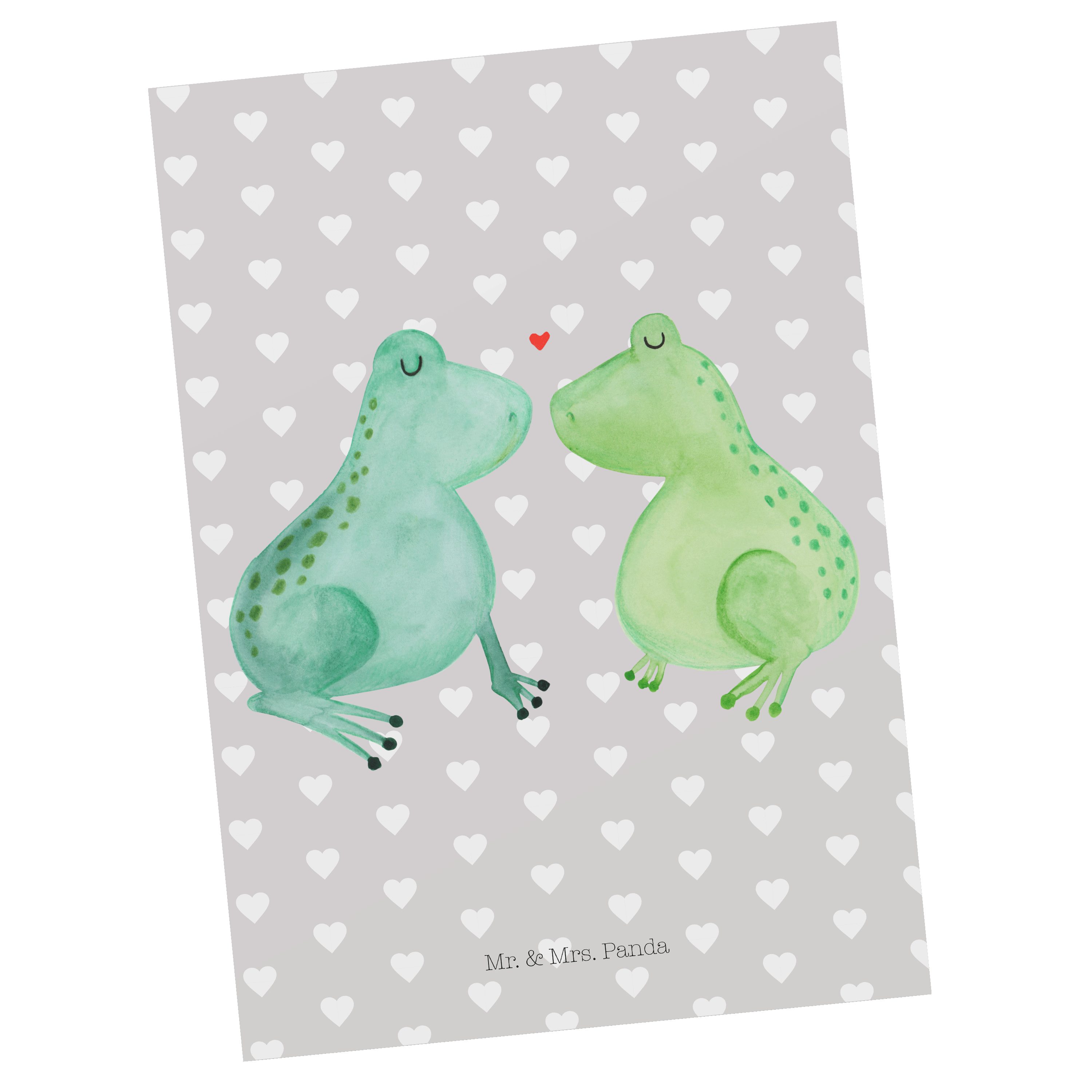 Mr. & Mrs. Panda Postkarte Frosch Liebe - Grau Pastell - Geschenk,  Grußkarte, Geschenkkarte, Fre