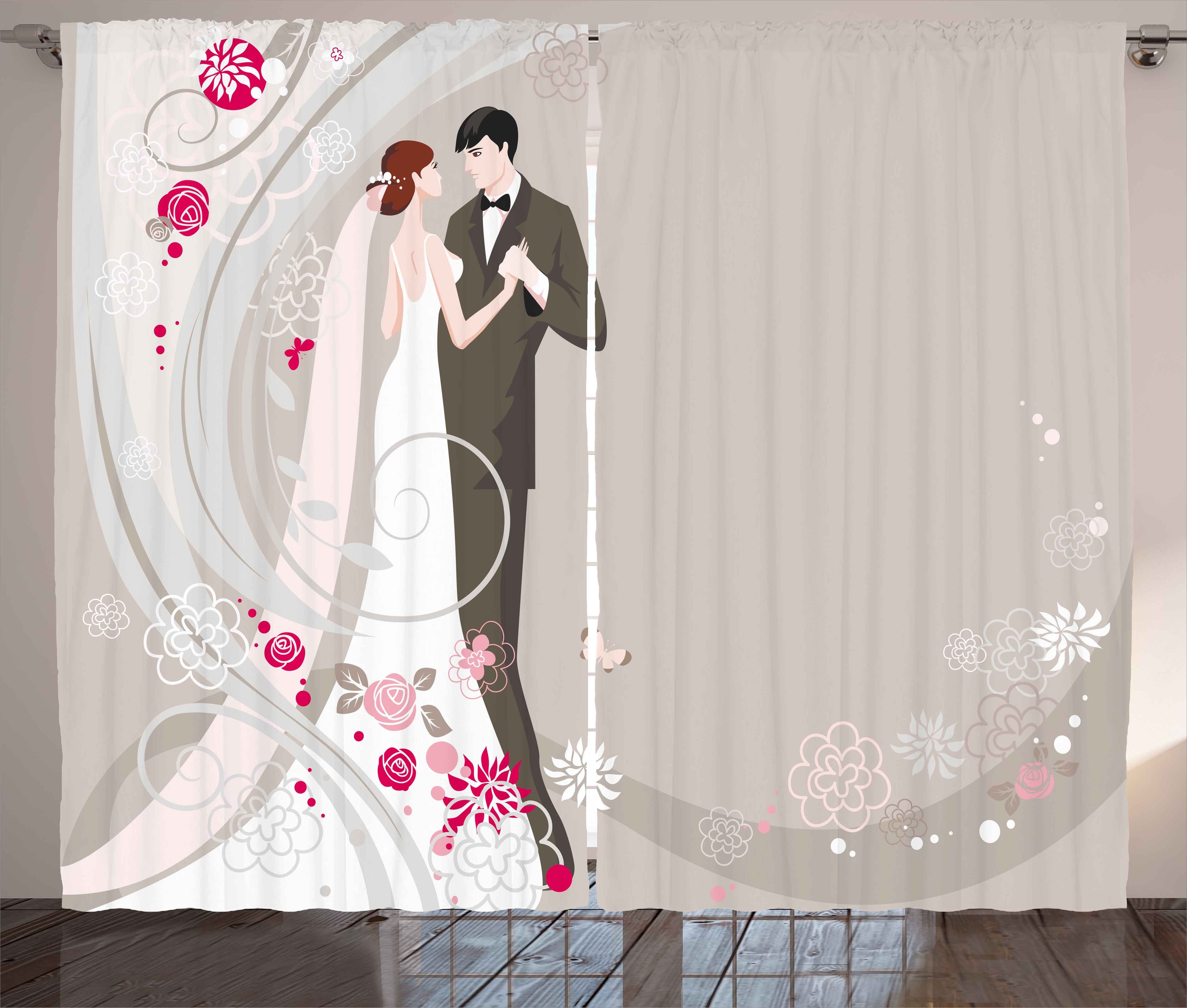Gardine Schlafzimmer Kräuselband Vorhang mit Schlaufen und Haken, Abakuhaus, Hochzeit Zeremonie Braut-Bräutigam