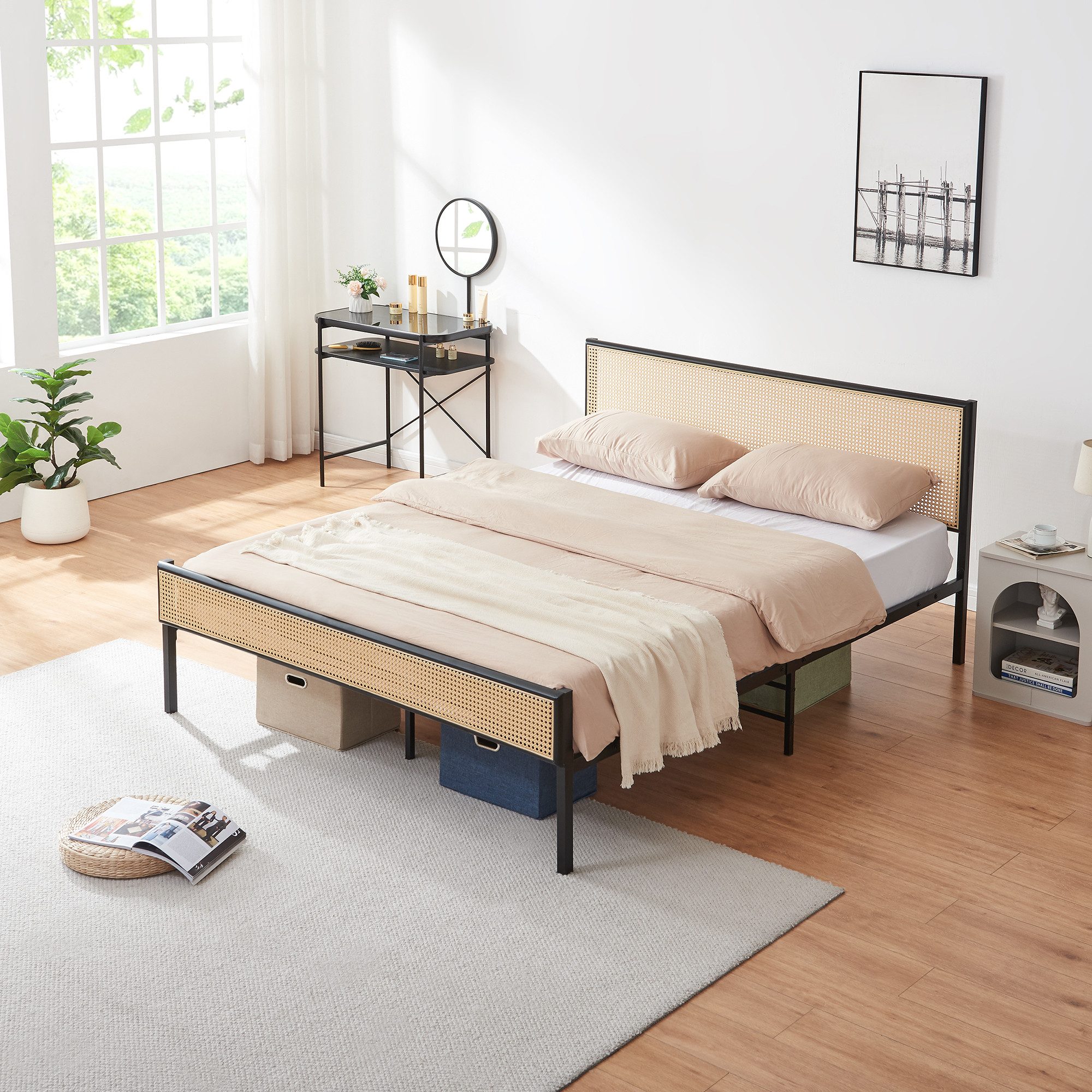 en.casa Metallbett, mit Matratze »Linköping« mit rechteckigem Kopfteil 160x200 cm